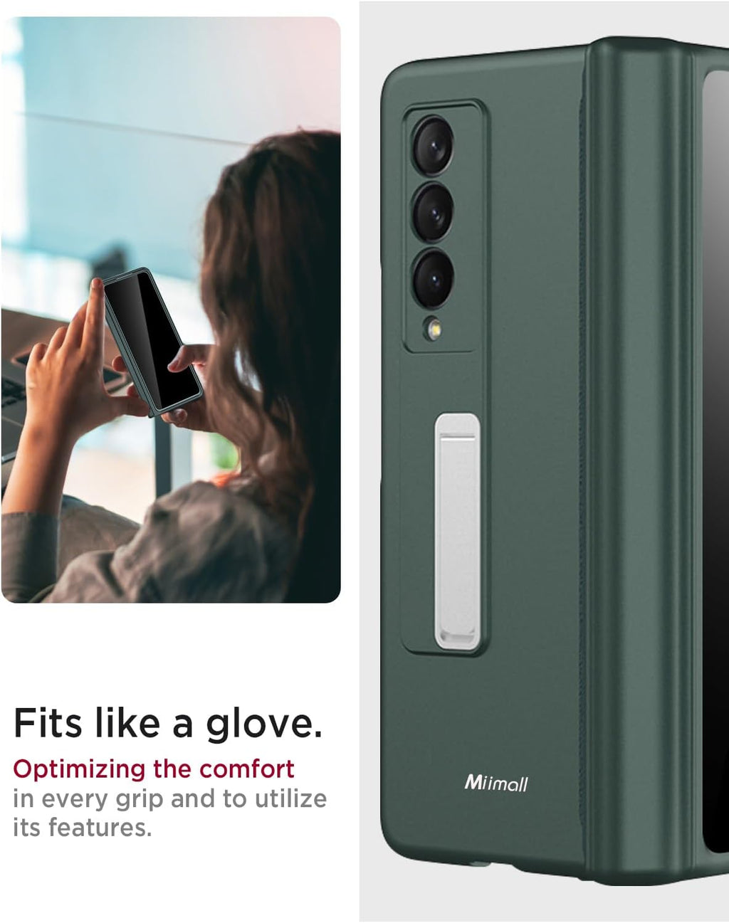 Miimall for Samsung Galaxy Z Fold 3 Case with Privacy Screen Protector, Built-in Adjustable Kickstand & Magnetic Hinge Protection All-Inclusive Protective Case for Galaxy Z Fold 3 5G Green