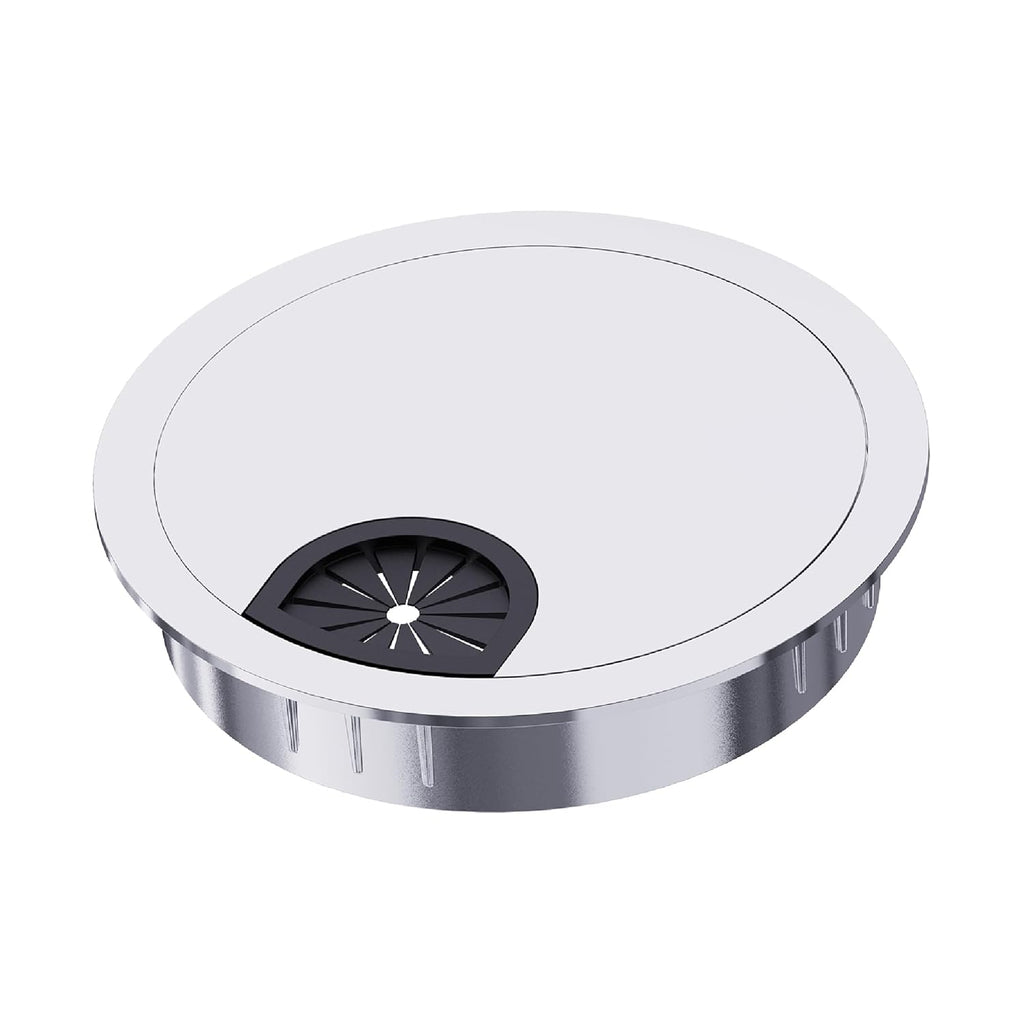 Desk Grommet 3-1/8 Inch 80mm, Zinc Alloy Computer Desk Wire Hole Cover, Office Desktop Cord Cable Hole Metal Ring, Bright Silver