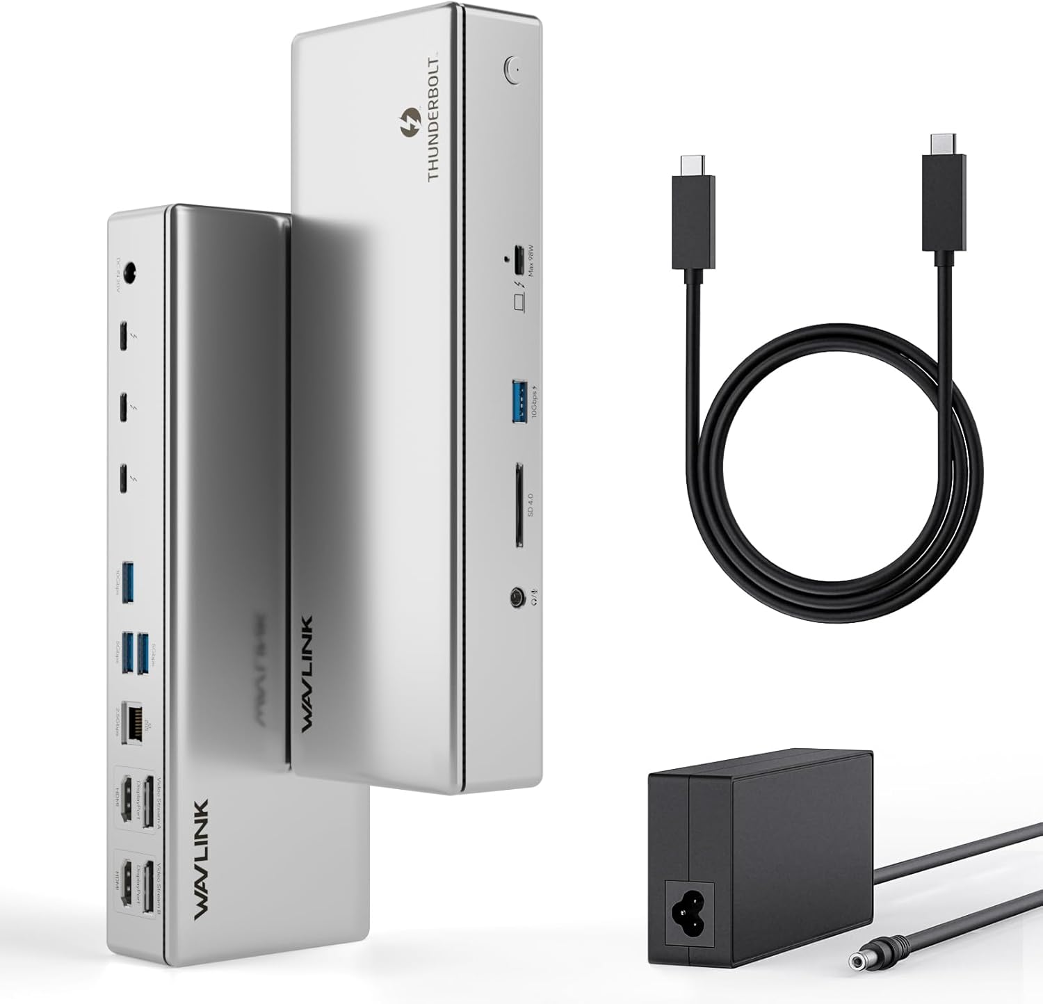 Thunderbolt 4 Dock, WAVLINK Docking Station with Quad 4K@60Hz Monitors, Four Thunderbolt 4 Ports, 98W PD, 2.5G RJ45 Ethernet, SD V4.0, 10Gbps USB3.1, for MacBook Pro/Air etc