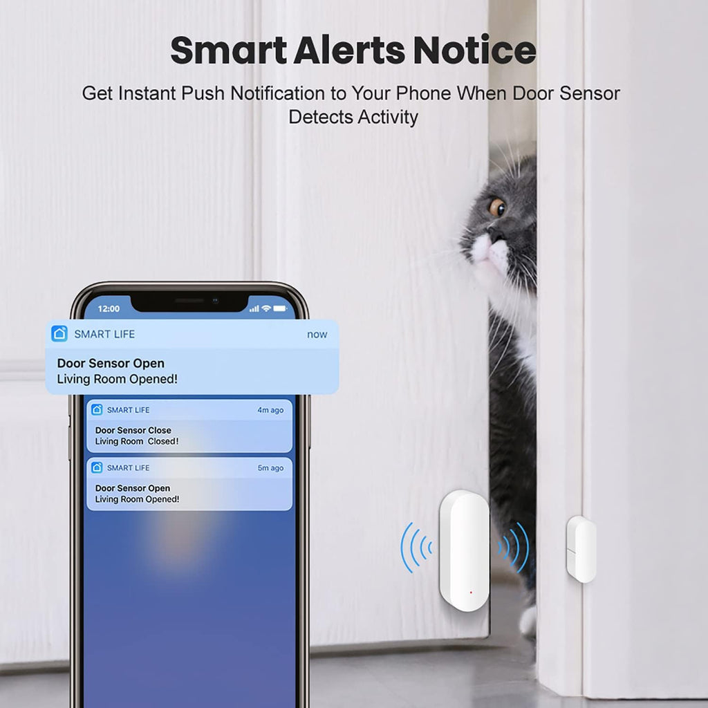 WiFi Door Sensor: Smart Door Open/Closed Detectors, Wireless Window Sensor with App Notification Alert, Contact Sensor for Home Security, Compatible with Alexa Google Assistant (2pack)