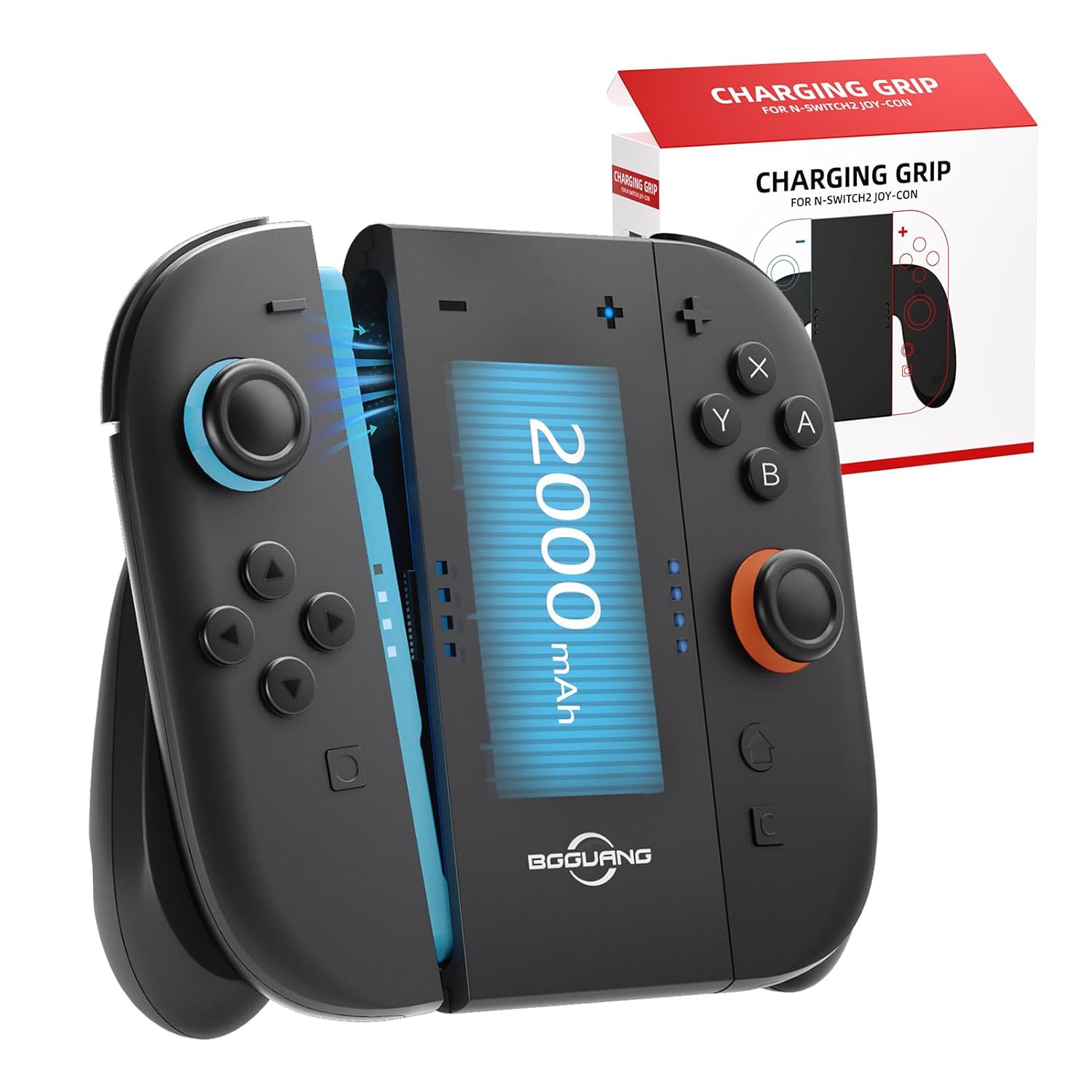 Switch 2 Joycon Charging Grip with Built-in 2000 mAH Battery, Super Magnetic Charger Handle for Nintendo Switch 2 Joycons, Ergonomic Controller Grips for Playing While Charging, Switch 2 Accessories Black (Built-in Battery Black)