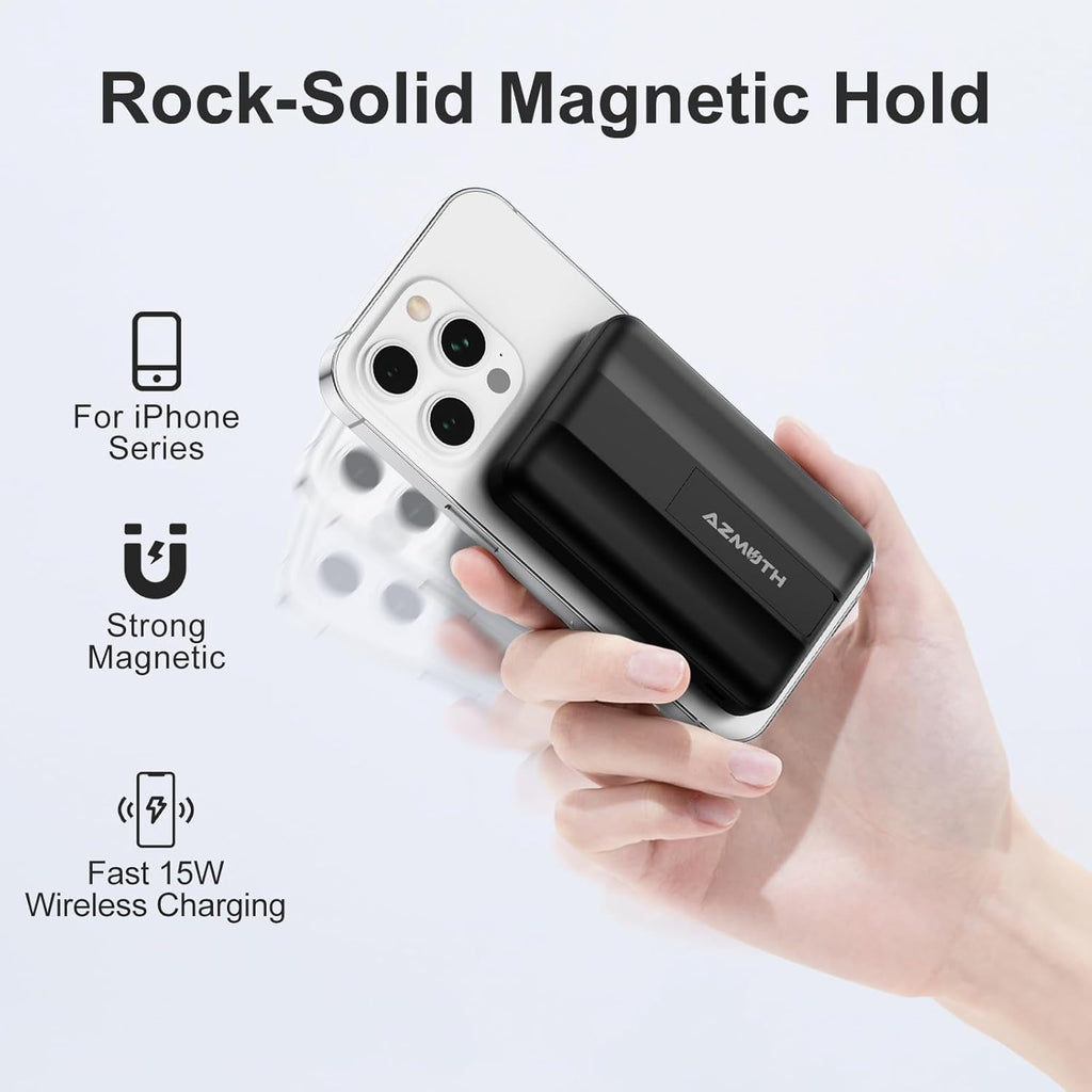 Azmuth Wireless Portable Charger with Stand, Slim 10000mAh Magnetic Power Bank for Magsafe, 22.5W Fast Charging Battery Pack Compatible with iPhone 16/15/14/13/12 Series