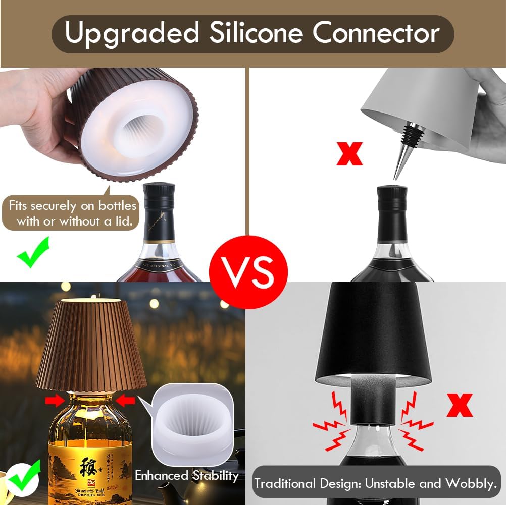 WILIT 2 Pack Wine Wirelss Bottle Lamp, 3-Level Brightness Cordless Table Lamp Shades, Rechargeable Battery Operated for Bedroom, Living Room, Kitchen Counter, Women Gifts for Her