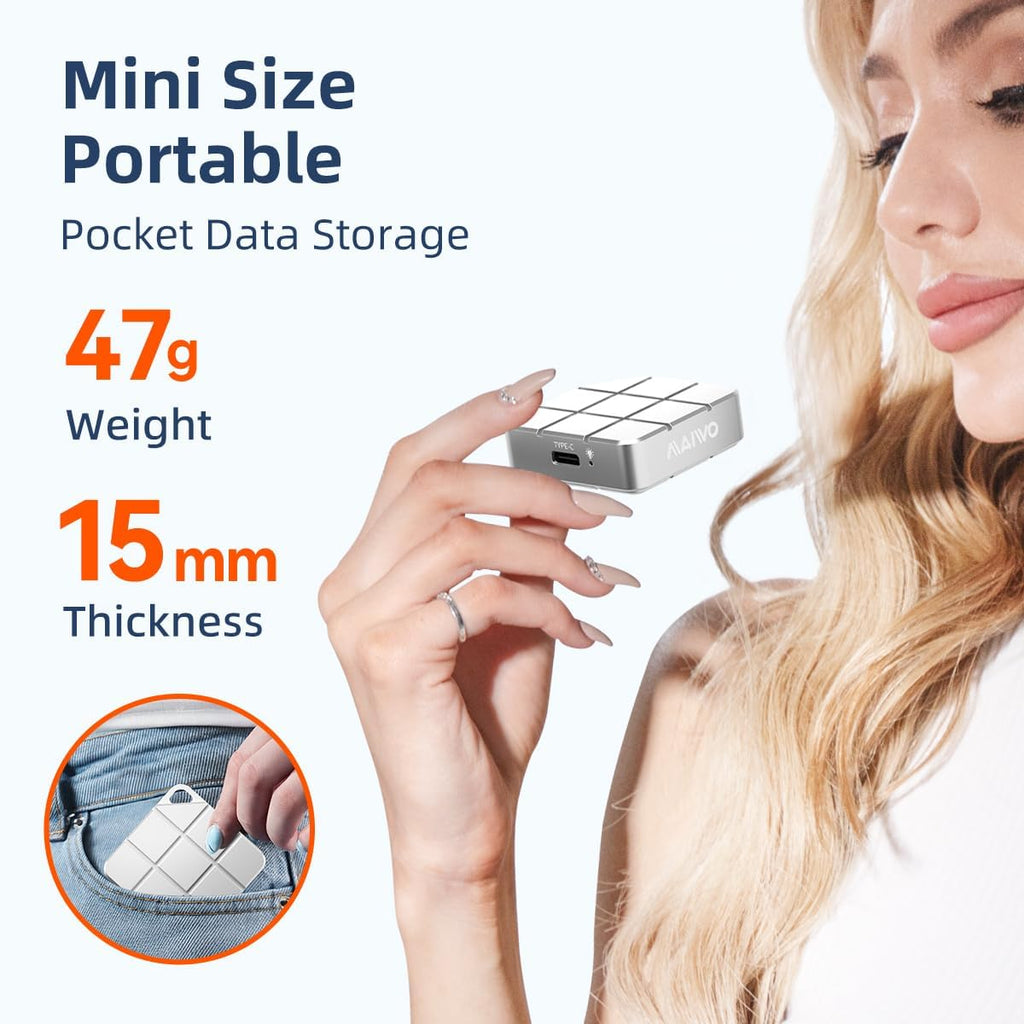 MAIWO 1TB Portable External Solid State Drive Build-in M.2 2230 PCIe NVMe SSD, USB C 3.2 Up to 1050MB/s, Mini Cute PSSD for iPhone 15 16 Pro Max MacBook Pro Air, Aluminum (Silver)