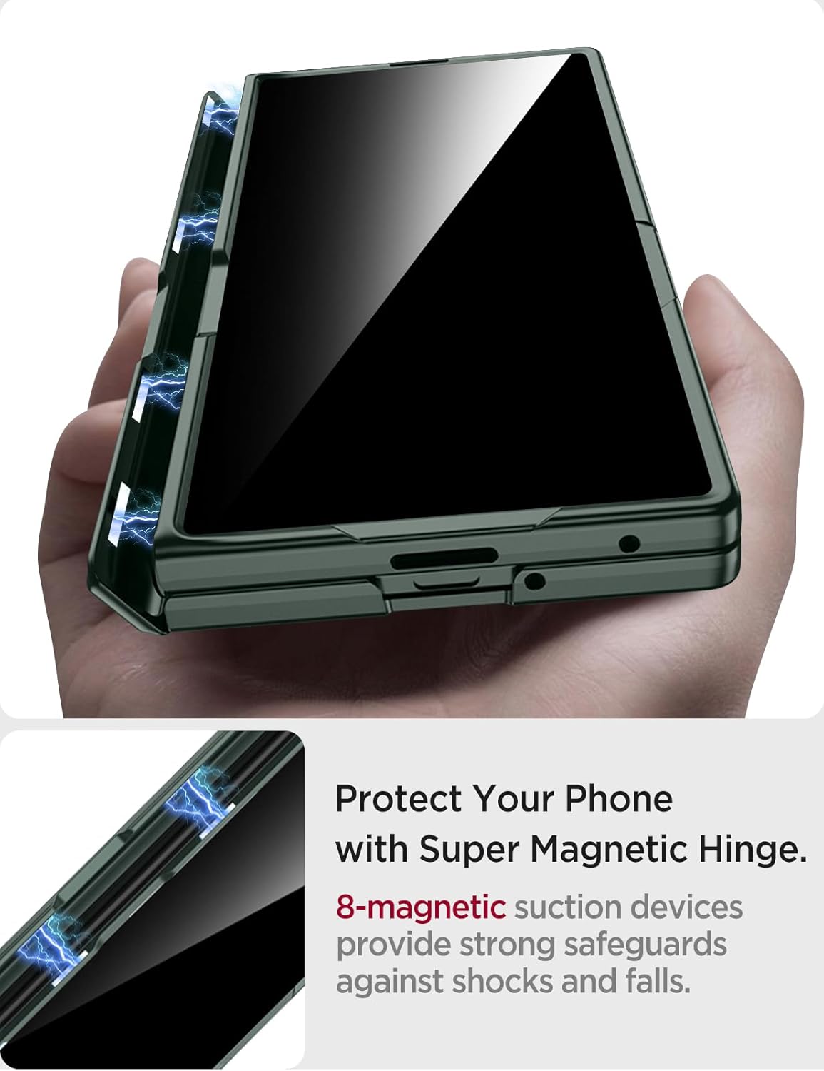 Miimall for Z Fold 7 Case with Privacy Screen Protector, [Military Grade Drop Protection] Built-in Adjustable Kickstand & Magnetic Hinge Protection Shockproof Phone Case for Galaxy Z Fold 7 5G Green