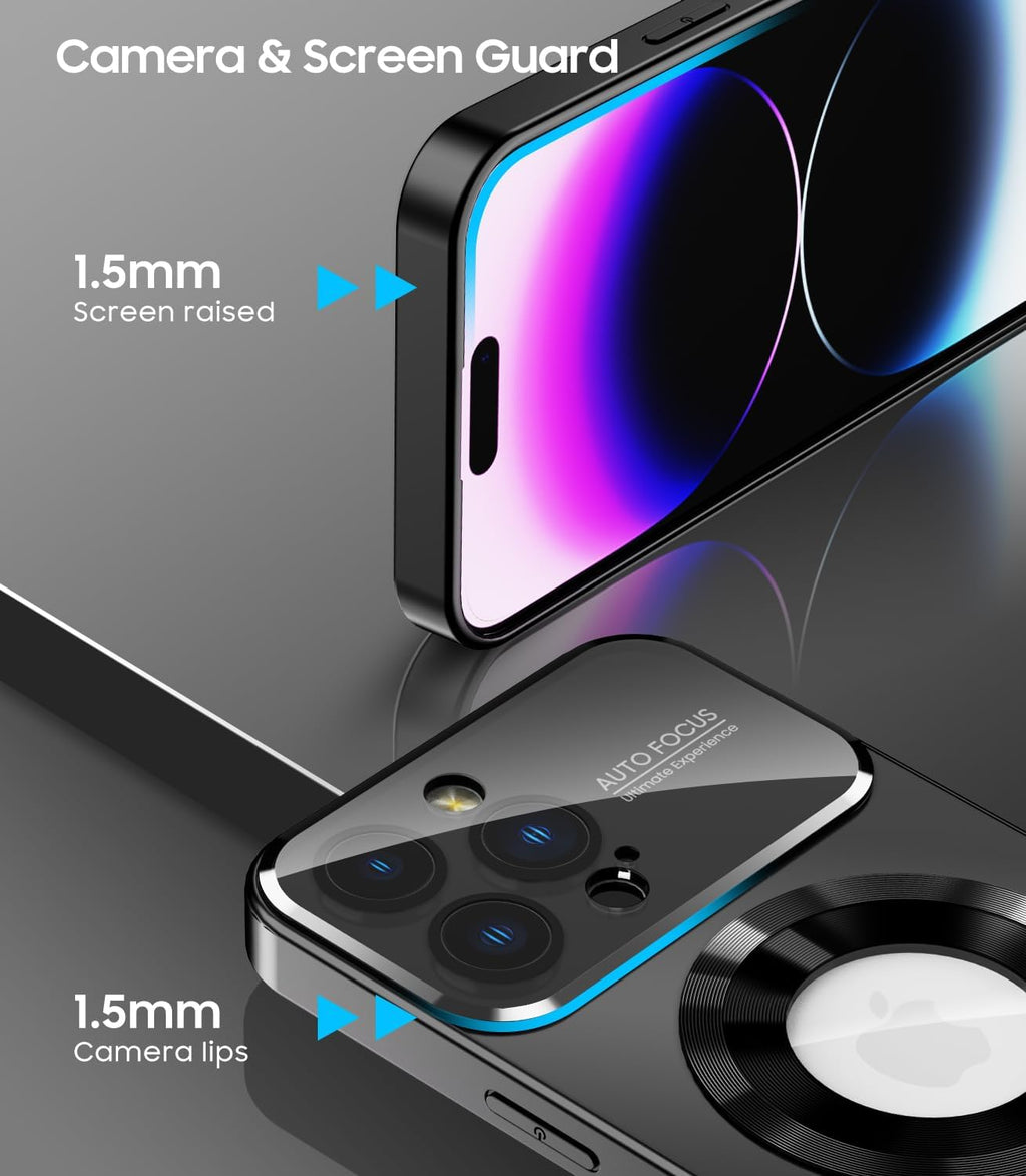 Magnetic for iPhone 14 Pro Max Case, Compatible with MagSafe, Built-in Camera Lens Protector, Logo View, Military Grade Drop Proof Phone Case Cover, Black