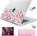 Teryeefi for 2024 2023 2021 MacBook Pro 14 inch Case M4/M3/M2/M1 (Model A3112 A3401 A3185 A2918 A2992 A2779 A2442), Plastic Hard Shell & Keyboard Cover & Type C Adapter - Pink Flower Garden-A