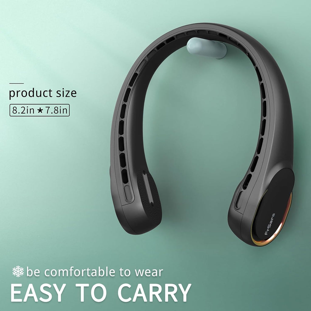 FrSara Neck Fan, Portable Personal Fan Strong Wind, 5200mAh, Air Volume,360° Cooling, No Hair Twisting, Air Volume On 2 Sides, Non-Slip, Quick Charge, Long Use Time, Birthday Gift for Women, Dad, Men