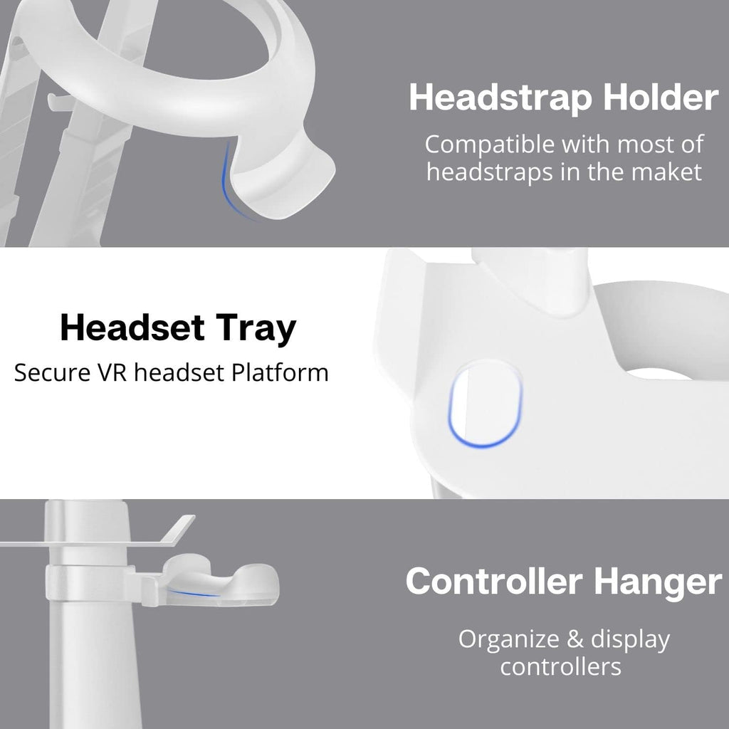 TNP VR Headset Stand for Oculus Quest 2 Holder Touch Controller Display Stand Docking Station White, Meta Quest 2/ Quest/Rift/Rift S/Samsung Odyssey VR Stand/Valve Index/HTC Vive/Valve Index