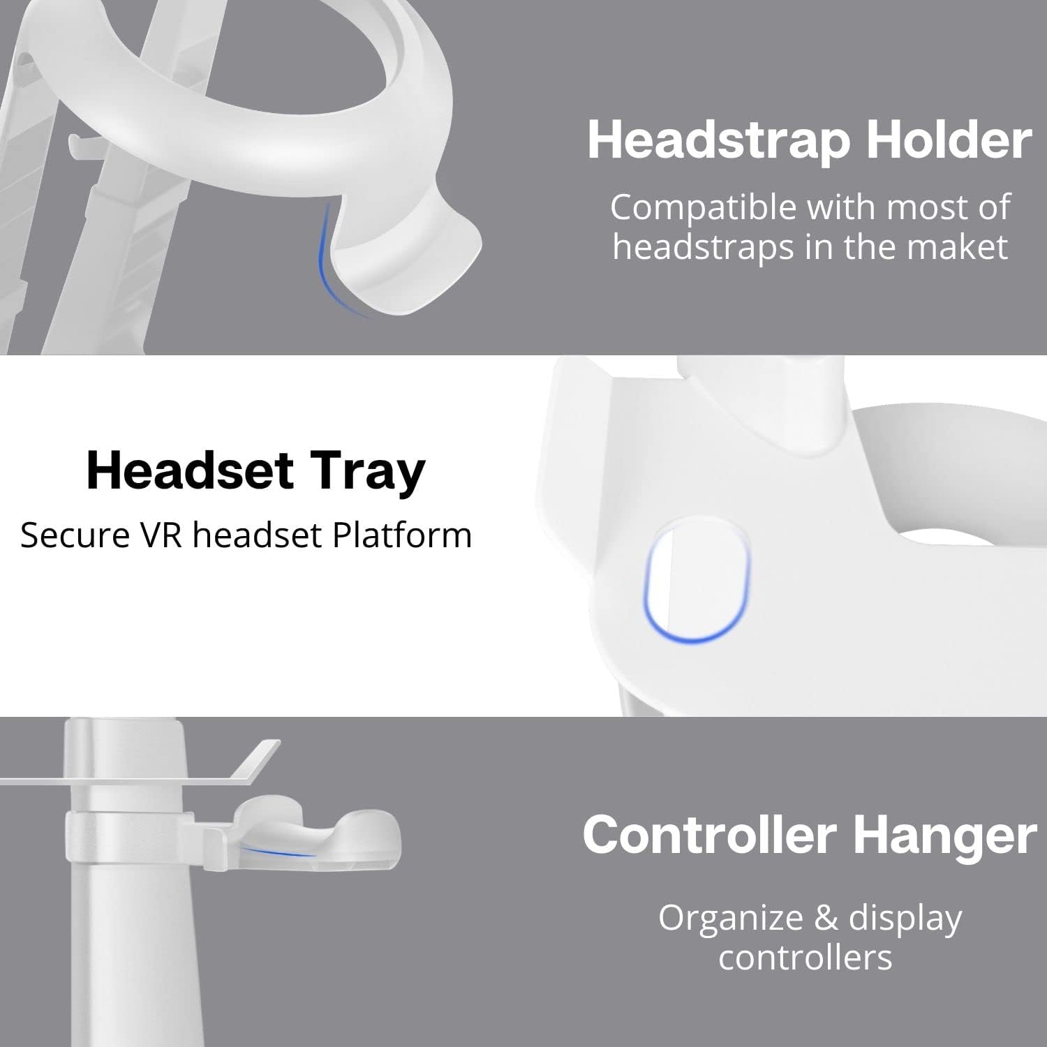 TNP VR Headset Stand for Oculus Quest 2 Holder Touch Controller Display Stand Docking Station White, Meta Quest 2/ Quest/Rift/Rift S/Samsung Odyssey VR Stand/Valve Index/HTC Vive/Valve Index
