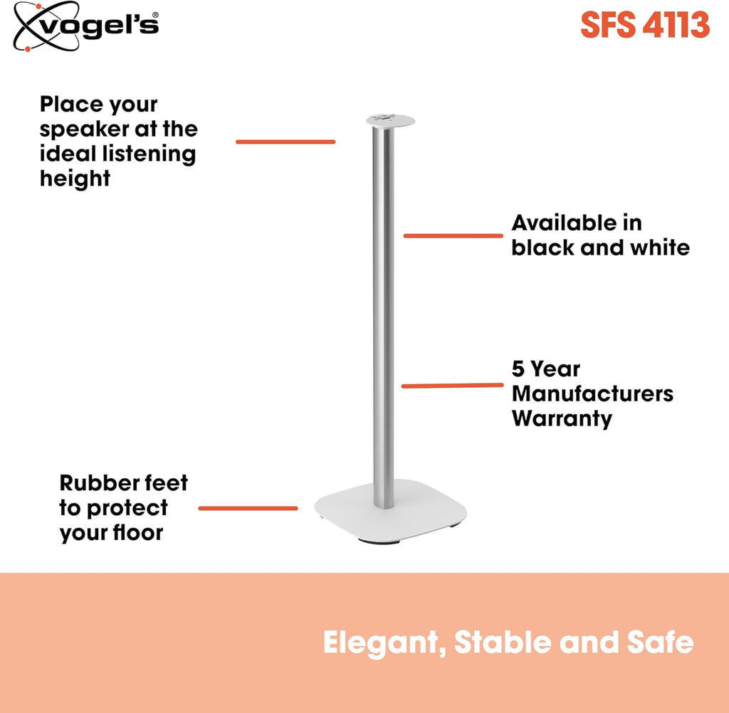 Vogel's SFS 4113 Speaker Floor Stand for Sonos ERA 100, Cable Inlay System, Height: 32,3 inch (82 cm), Exceptionally Stable, White, 1 Floor Stand
