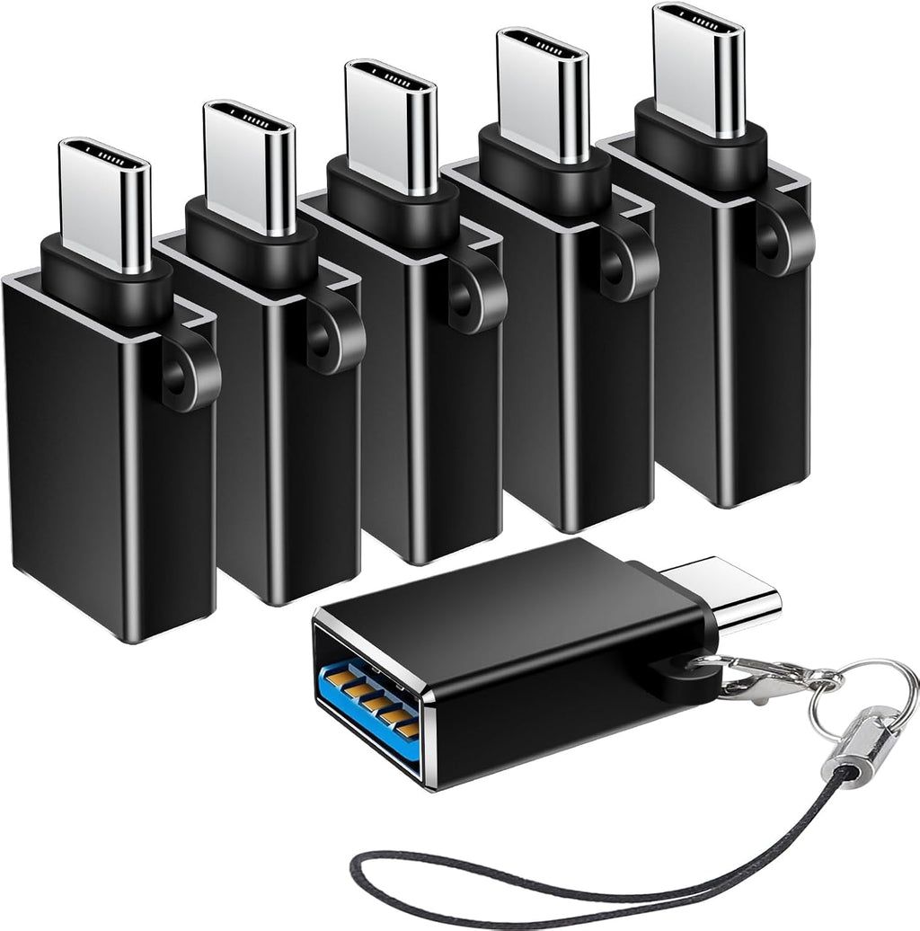 USB C to USB Adapter 6 Pack,USBC to USBA Adapter,Type-C Male USB-A Female OTG Adaptor,USB C Converter for iPhone 16 15,MacBook Pro,iPad,Samsung S24 S23 S22,Black