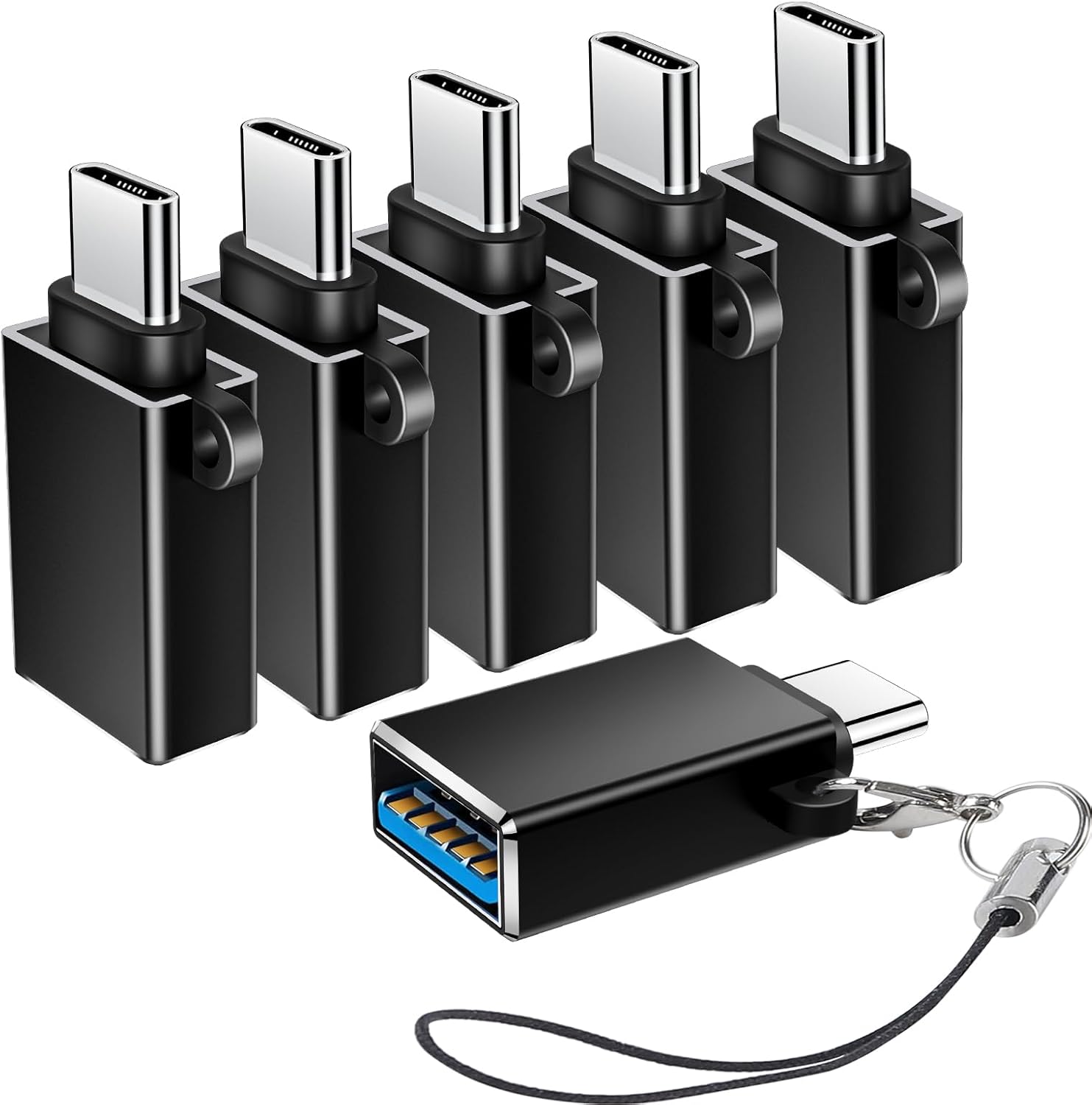 USB C to USB Adapter 6 Pack,USBC to USBA Adapter,Type-C Male USB-A Female OTG Adaptor,USB C Converter for iPhone 16 15,MacBook Pro,iPad,Samsung S24 S23 S22,Black