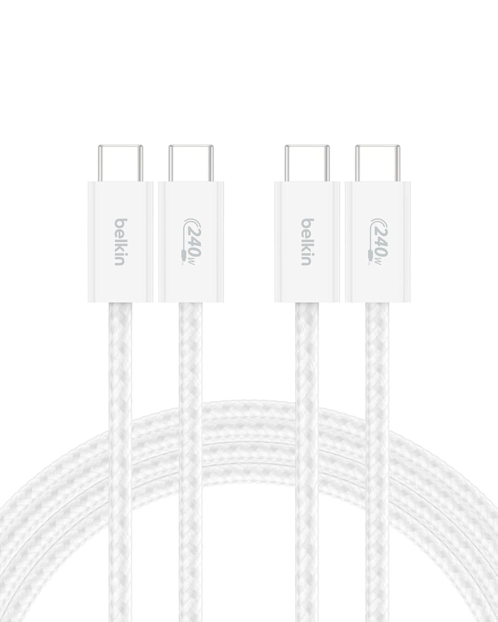 Belkin USB C to USB C Cable 2-Pack, 6.6ft, 240W - Type C Charger, iPhone Charger Cord, Soft, Braided, Flexible for iPhone 17, Galaxy S25, Pixel 10, MacBook, Chromebook, iPad Pro, Switch – White