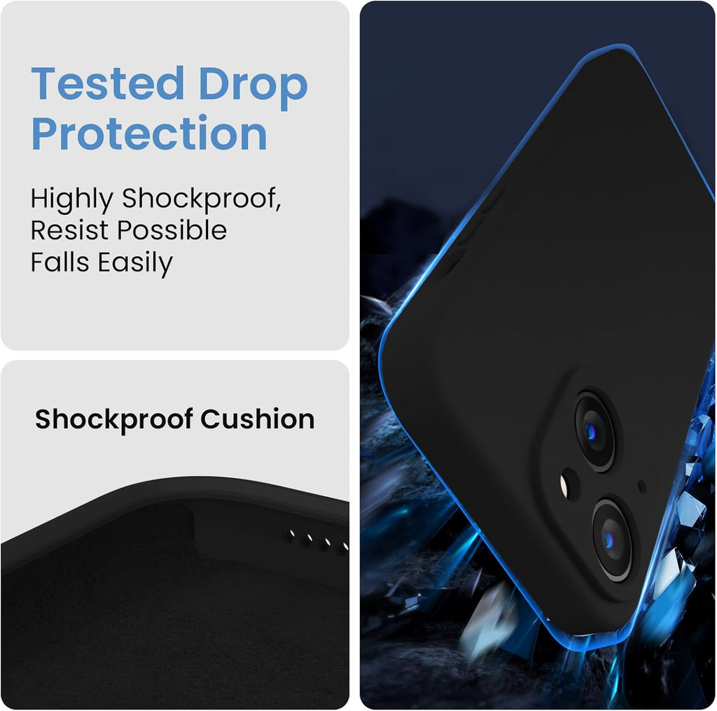 FireNova Designed for iPhone 15 Plus Case, Silicone [Camera Protection] Case with [2 Screen Protectors], Soft Anti-Scratch Microfiber Lining Inside, 6.7 inch, Black