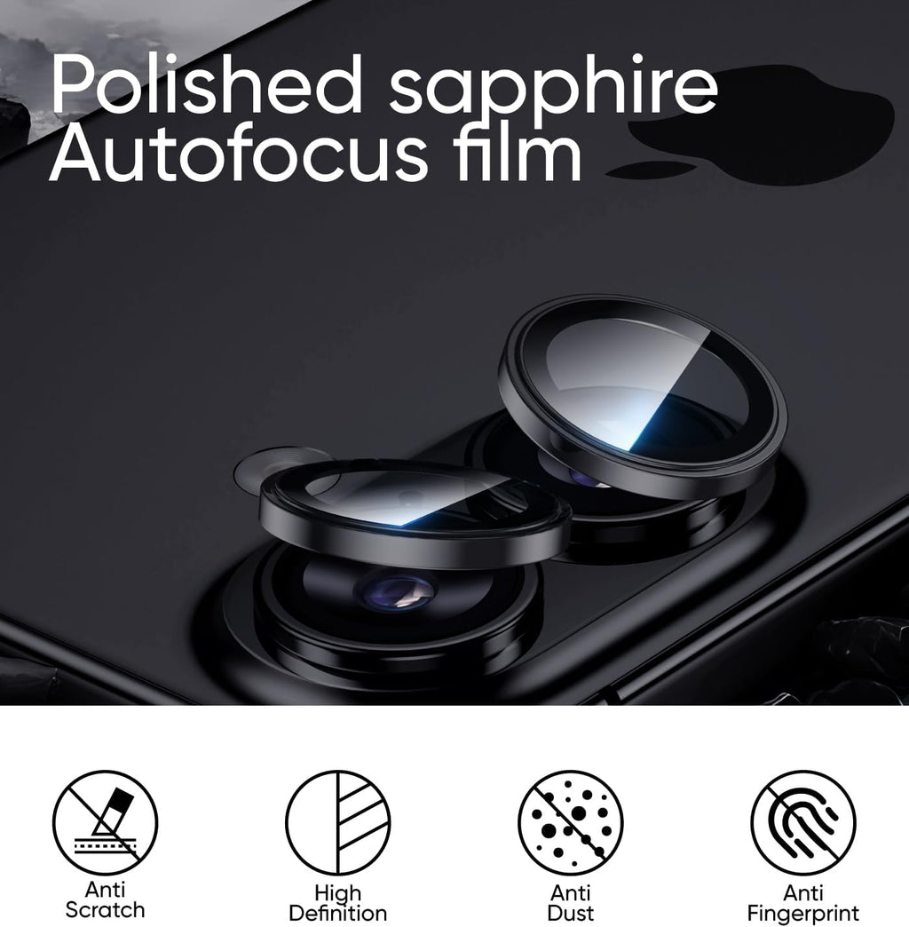 MAGIC JOHN for iPhone 16Plus/16 Camera Lens Protector [Alignment Kit&1:1 Invisible Perfect Fit] 9H Aerospace Tempered Glass Anti-Scratch Durable, Individual Cover Ring, Case Friendly, Set of 2, Black