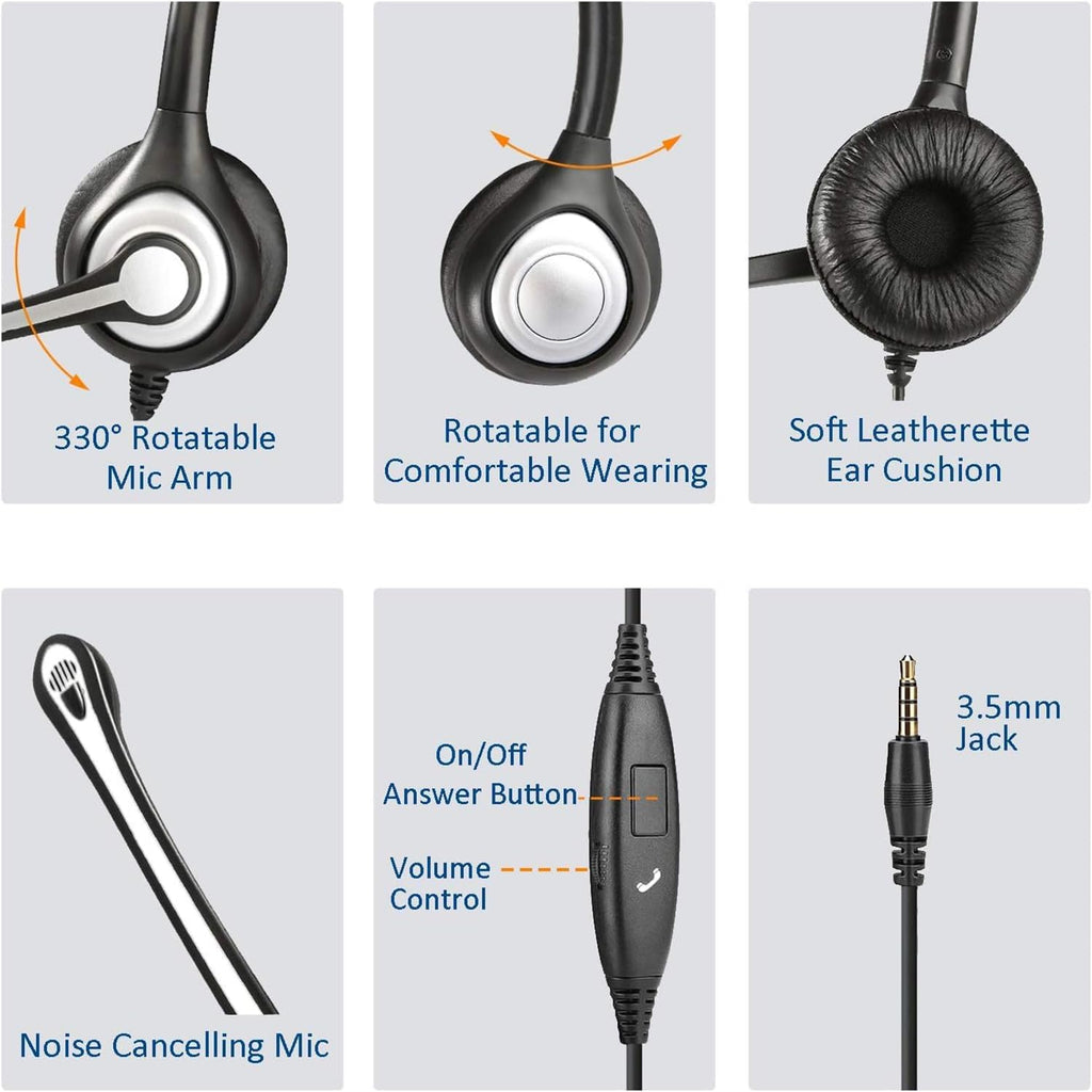 Wantek Phone Headset Wired Computer Headset with Microphone – Noise Cancelling 3.5mm/2.5mm Headphones for PC, Laptop, Mac, iPhone, Samsung – Compatible with Zoom, Teams, Call Center, Home Office