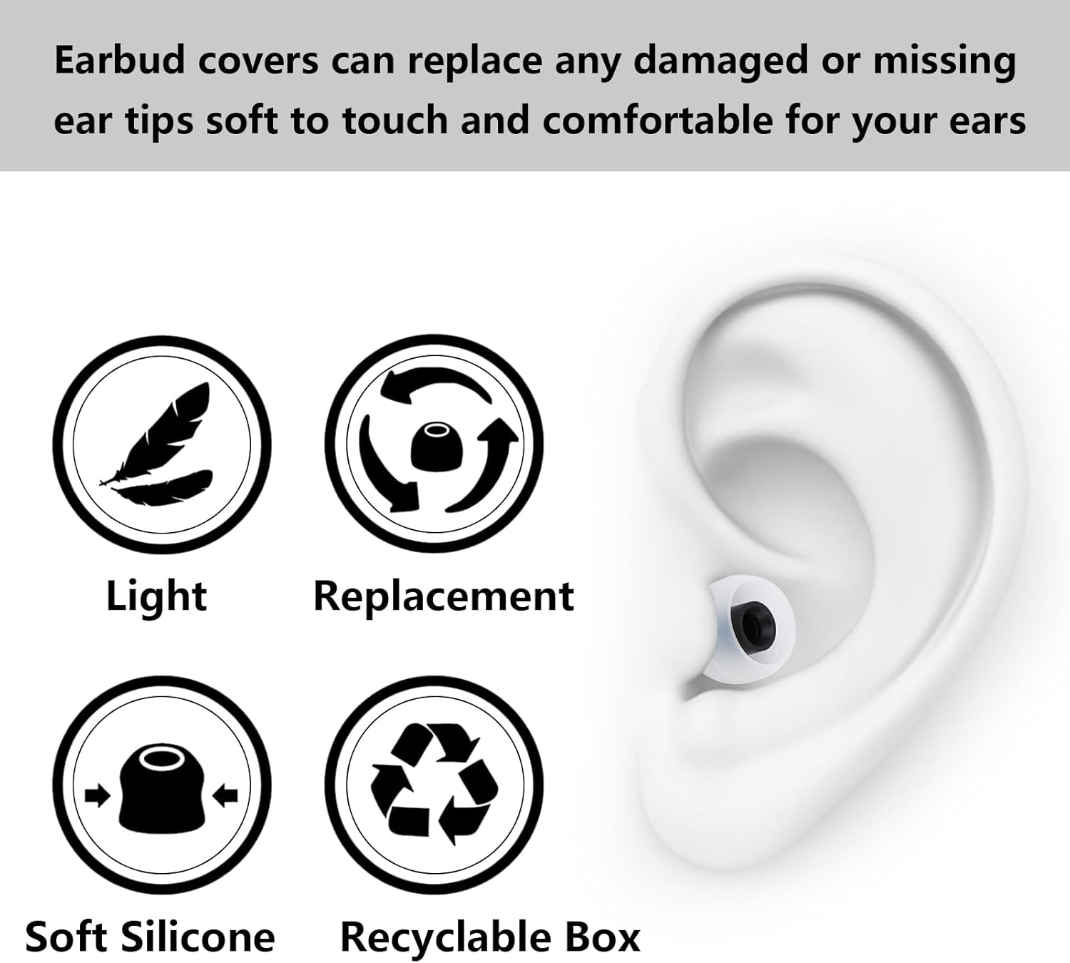 Silicone Replacement Earbud Tips Earbud Covers Fit for in-Ear Headphones (Inner Hole 3.8mm -5.1mm) Earbud Replacement Tips Earbud Rubber Tips 9 Pairs S/M/L, transparent/Black