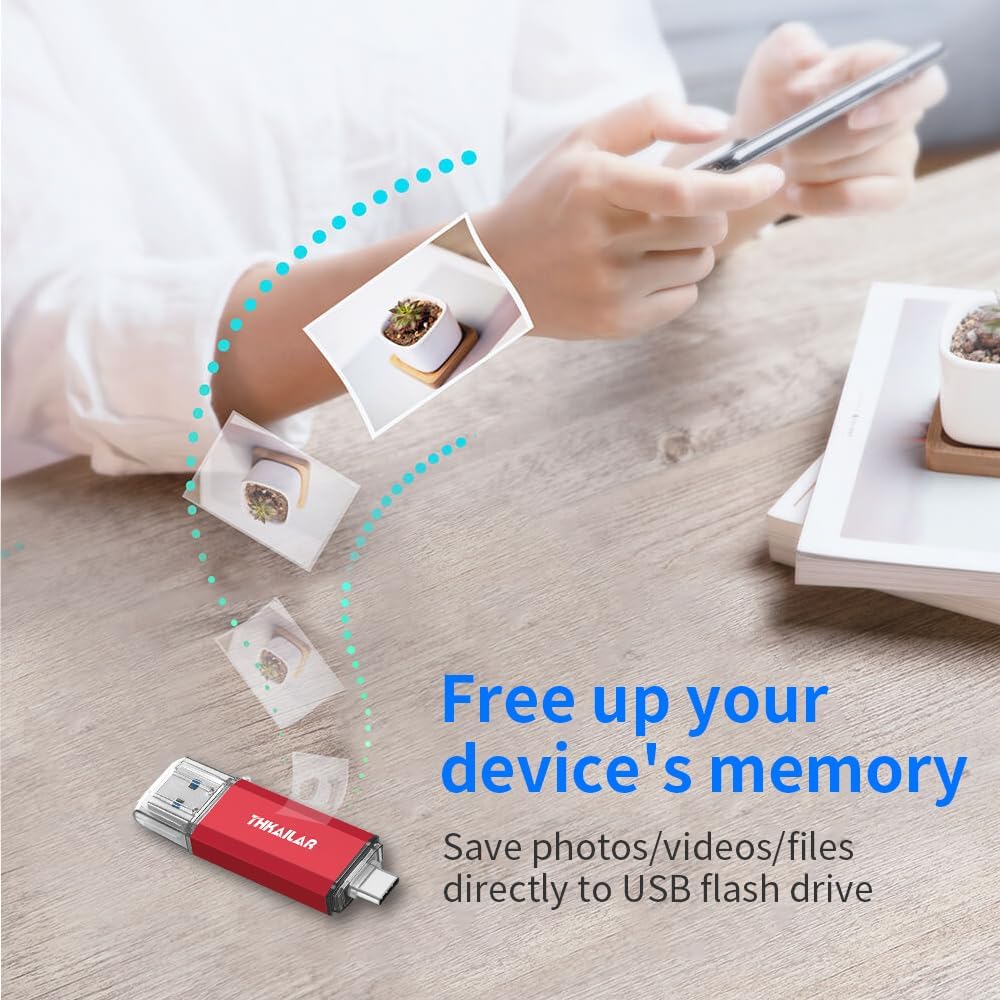 Thkailar USB C Flash Drive 128GB 2 Pack USB Flash Drive with Type C and Type A 3.1 Port USB C Thumb Drive Compatible with Android Phone PC Mac Pro-Transfer Data(Red)