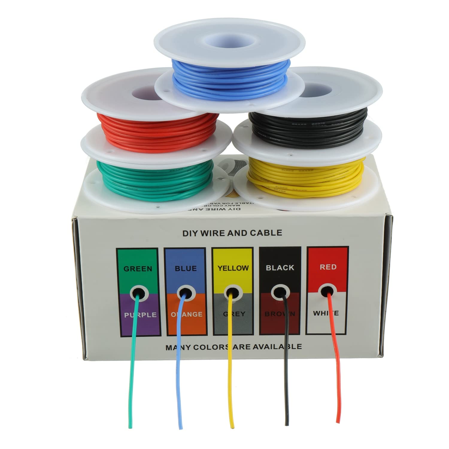 BOJACK 26 AWG Flexible Silicone Wire Electric Wire Hook up Wire Kit 300V Cables with Plus 20 φ3mm Heat Shrink Tubings and a Mini Wire Stripper(5 Colors 32.81Ft Each Color, 26AWG)
