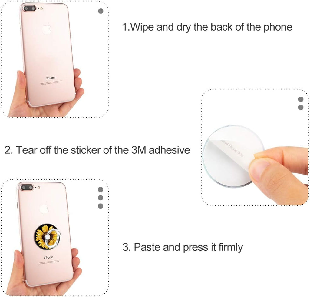 Bonoma Cell Phone Ring Holder Stand, 3 Pack Sunflowers 360 Rotation Universal Smartphone Ring Grip Stand Compatible with Smartphones and Tablets