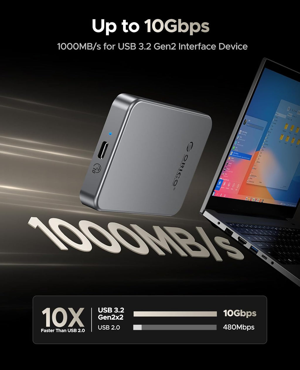 ORICO 1TB Magnetic SSD, PD100W Charging, 4K ProRes HDR, 1000MB/s USB 3.2, Portable External Drive for iPhone 16/15, Laptops, Tablets - Aluminum Alloy, Drop Resistant - K10