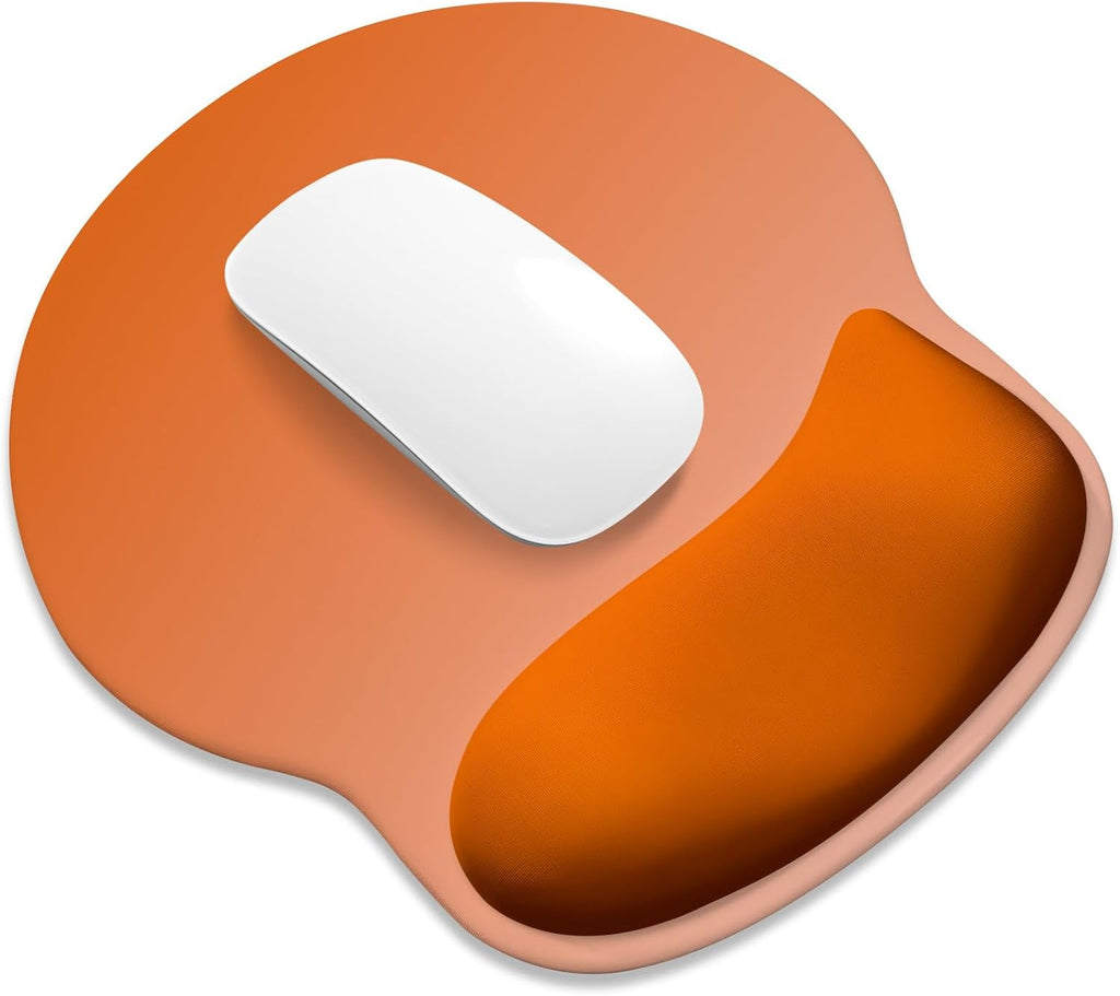 ITNRSIIET Ergonomic Mouse Pad with Wider Memory Foam Wrist Rest +17% - Curved Cushion Reduces Pressure 20%, Pain Relief, Non-Slip, Smooth, Cute Colors, 9.85 x 9 in, Peach Gradient