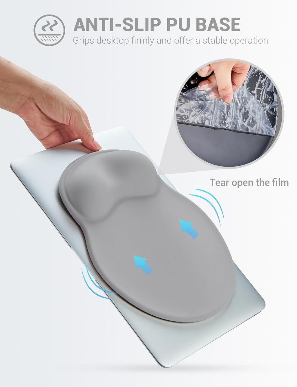 Ergonomic Mouse Pad Wrist Support, Comfortable Mouse Pad Wrist Rest, Relieve Wrist Pain Gel Mouse pad, Non-Slip Rubber Base Mousepad for Laptop, Computer, Prefect for Office & Home(Gray