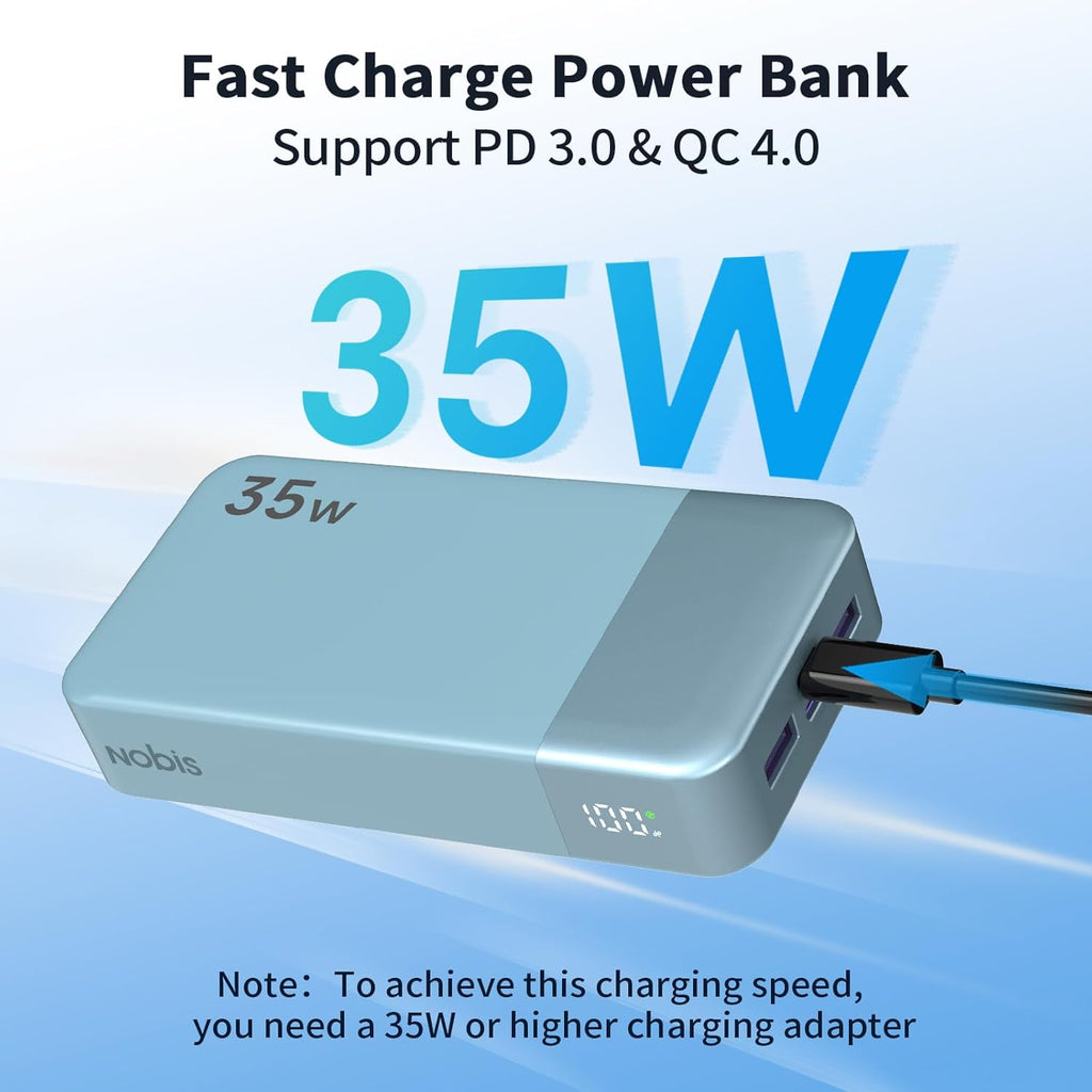 NOBIS Portable Charger, 20000mAh Power Bank, 35W Power Bank Fast Charging, Battery Pack with C to C Cable, Battery Bank with Digital Display for Phone Android etc