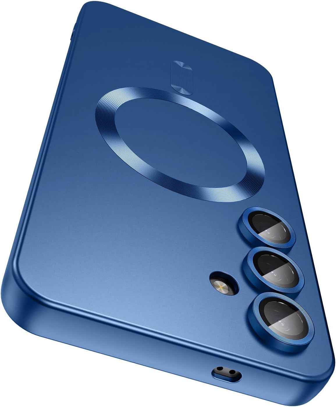 Magnetic for Samsung Galaxy S24 Case [Compatible with MagSafe][Built-in Camera Lens Protector] Slim Soft Silicone Bumper Shockproof Metallic Luster Phone Case (Blue)