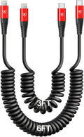 USB Type C to Lightning Cable [3FT/6FT], 2Pack Coiled iPhone Charger Cable Fast Charging for Car [Apple MFi Certified] Short USBC iPhone Cord Compatible with iPhone14/13/12/11/8/Plus/iPad/CarPlay-Red