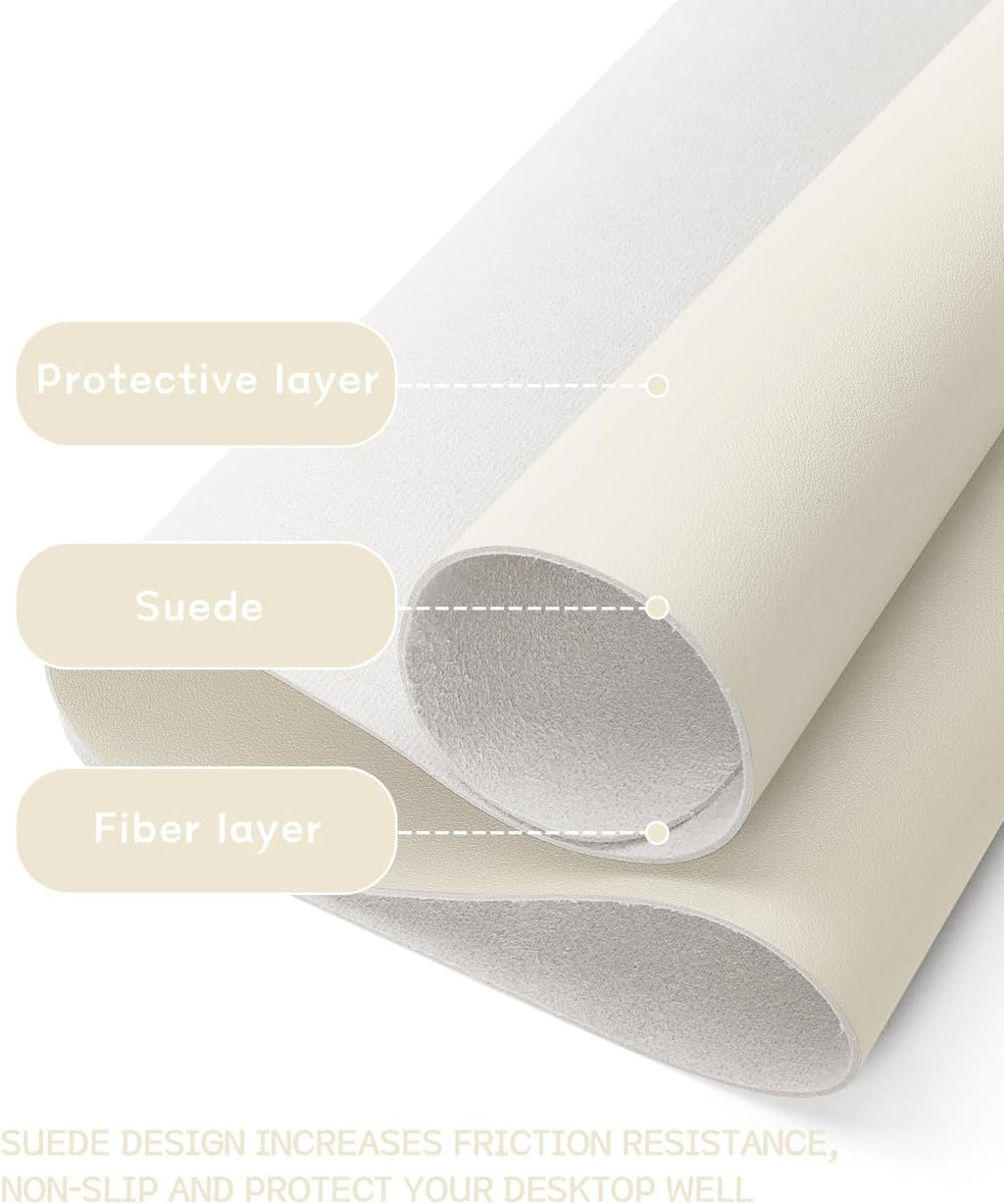 YSAGi Non-Slip Leather Desk Pad, Desk Matt for Desktop, Waterproof Laptop Computer Keyboard Mat, Table Protector Blotter Mat, Large Mouse Pad for Office/Work/Home/Decor(Cream, 35.4" x 17")