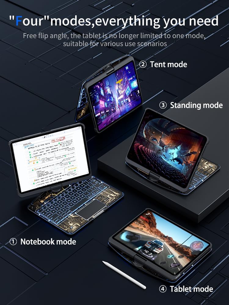 KARTICE Case with Wireless Keyboard Compatible with iPad 10th 2022 10.9 inch, Multi-Touch Trackpad, 7 Color Backlight, 360° Rotating Stand with Pencil Holder for 10th, Excludes iPad and Pencil