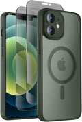Designed for iPhone 12 Case, Compatible with MagSafe, with Privacy Screen Protectors X2, [Camera Protection] [15FT Military Drop Protection] Shockproof Phone Case, 6.1", Alpine Green