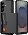Nvollnoe for Samsung Galaxy S25 Case with Card Holder Dual Layer Heavy Duty Protective Case Hidden Card Slot Slim Wallet Cover for Samsung S25 6.2''(Black)