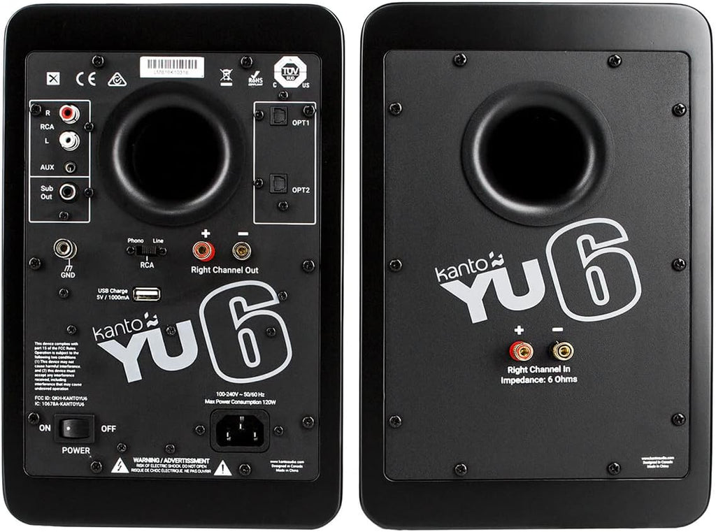 Kanto YU6 Powered Bookshelf Speakers with Bluetooth (Matte Black) with SP9 Desktop Stands (Black)