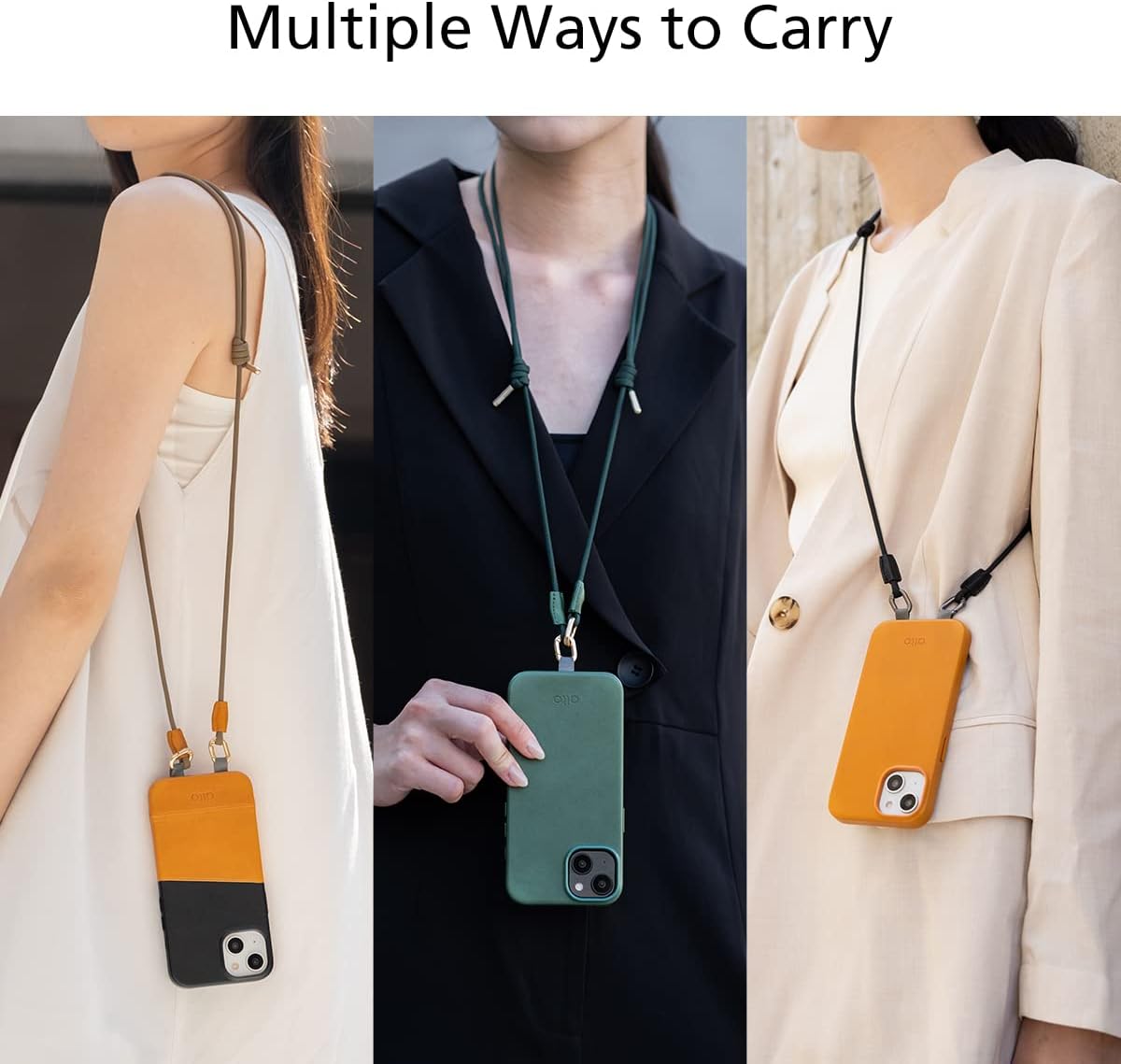 alto Crossbody Phone Lanyard: Detachable Patch, Nylon Strap with Italian Leather pad, for iPhone and Android Full Body Phone Cases (Plaid Green)