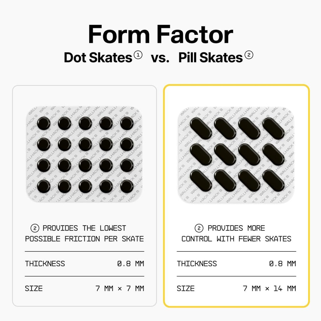 Wallhack PTFE Pill Mouse Skates | Premium Universal Skates for Gaming Mice | Ultra-Smooth Glide on Cloth & Glass Pads | Customize Speed & Control | Fast, Easy to Apply | Black 7mm x 14mm