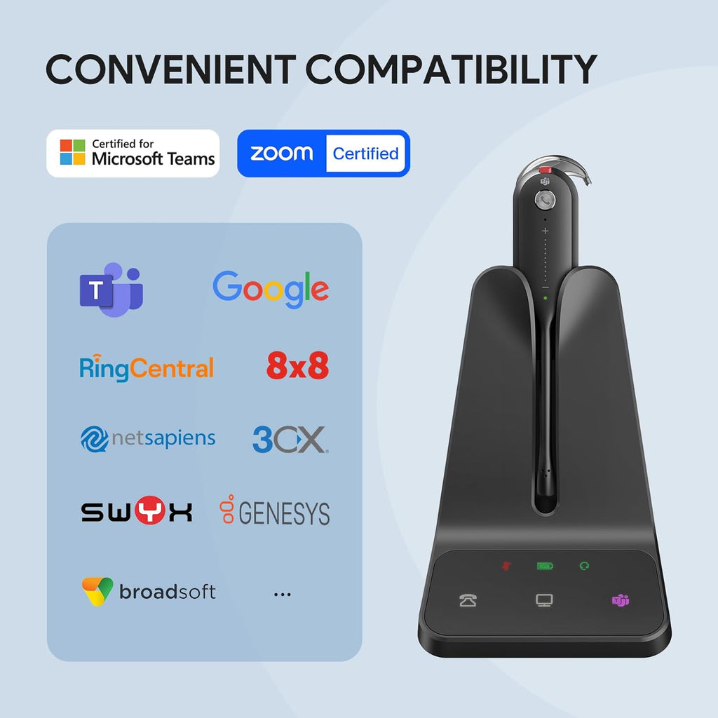 Yealink Wireless DECT Headset WH63 E2,Teams Certified,Single Ear (Mono) Convertible Headset,Connects to Desk Phone&Computer,Noise Canceling Microphone,3 Wearing Styles