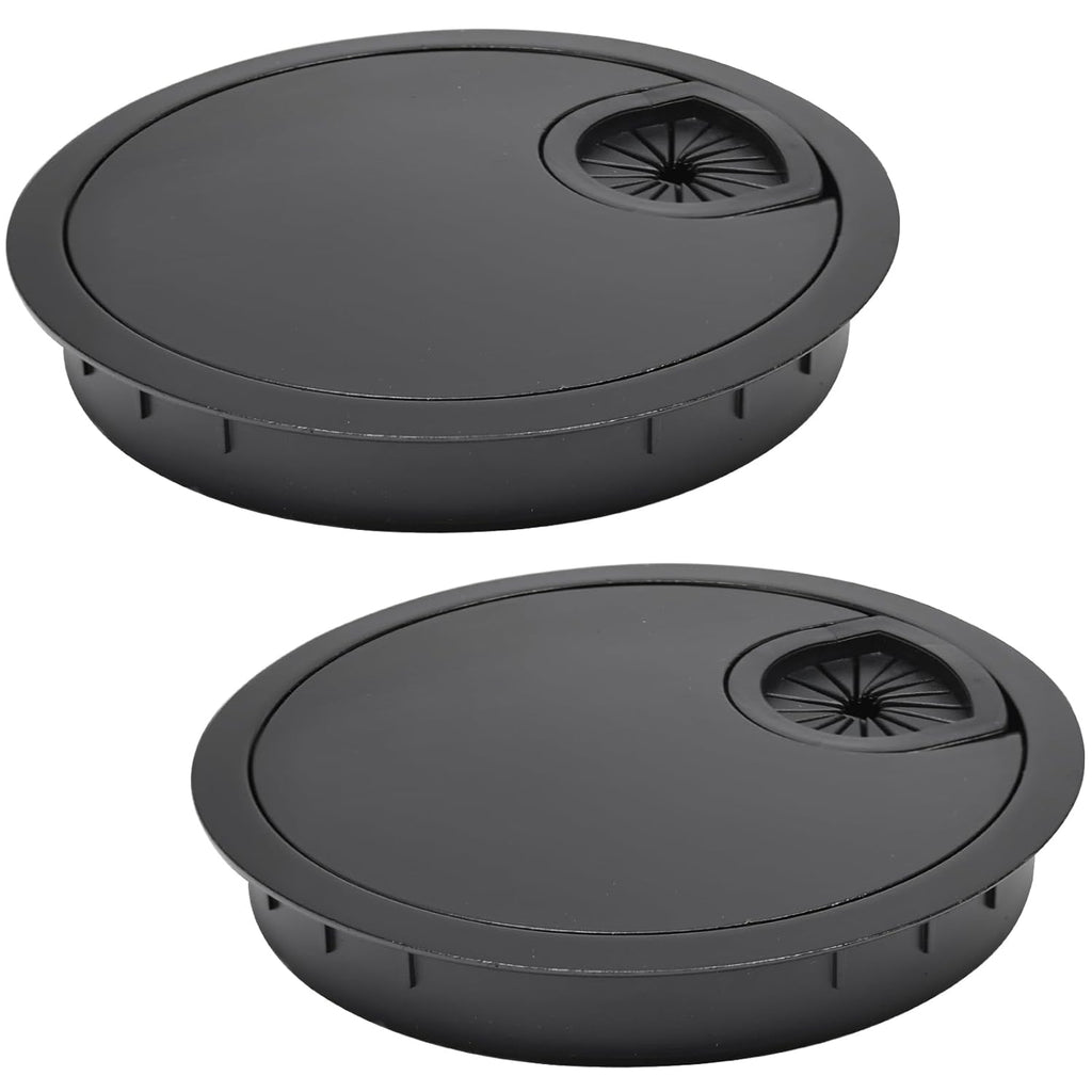 2 Pcs Desk Grommet 3-1/8" / 80 mm, Desk Cord Hole Cover, Cable Grommet Metal Zinc Alloy Materilal, Desk Hole Grommet for Home & Office Pc, Detachable Cable Cord Organizer-Flat Black