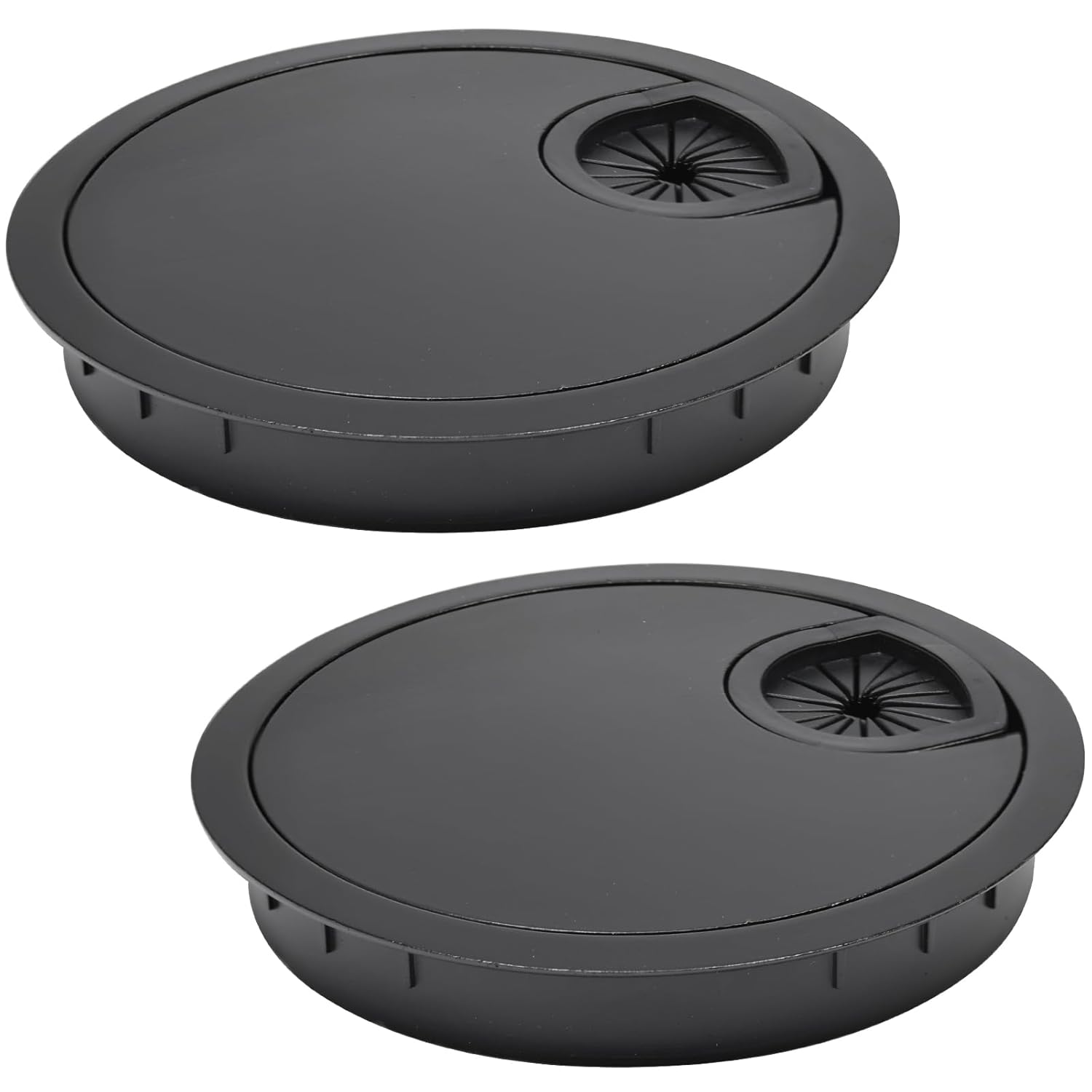 2 Pcs Desk Grommet 2-3/8" / 60 mm, Desk Cord Hole Cover, Cable Grommet Metal Zinc Alloy Materilal, Desk Hole Grommet for Home & Office Pc, Detachable Cable Cord Organizer-Flat Black