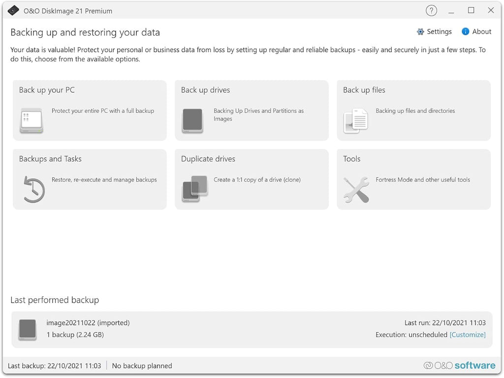 O&O DiskImage 21 Premium - Reliable data backup for Windows PCs, hard drives +SSDs. System recovery, disk cloning + data loss protection for Win 11, 10