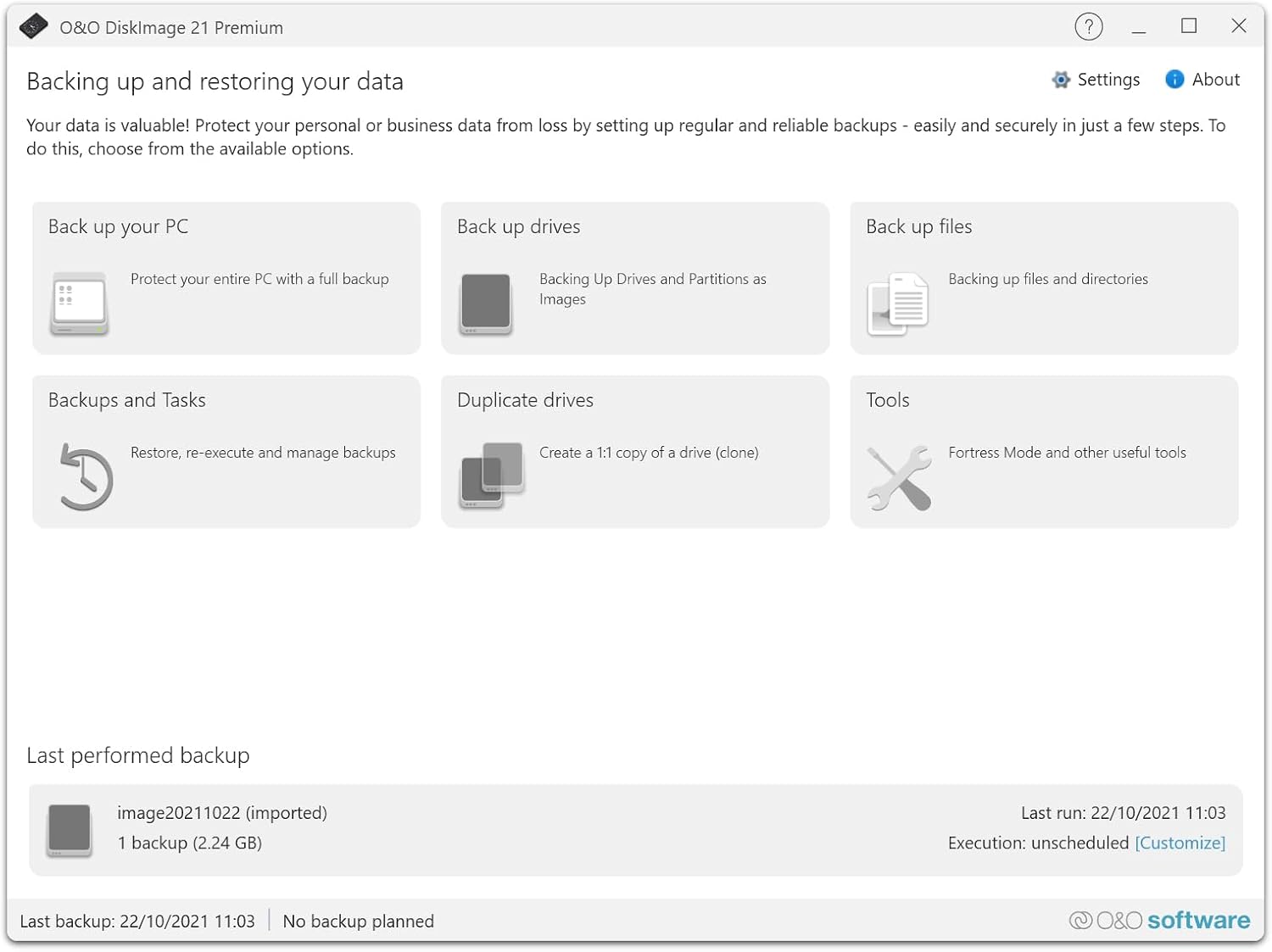 O&O DiskImage 21 Premium - Reliable data backup for Windows PCs, hard drives +SSDs. System recovery, disk cloning + data loss protection for Win 11, 10