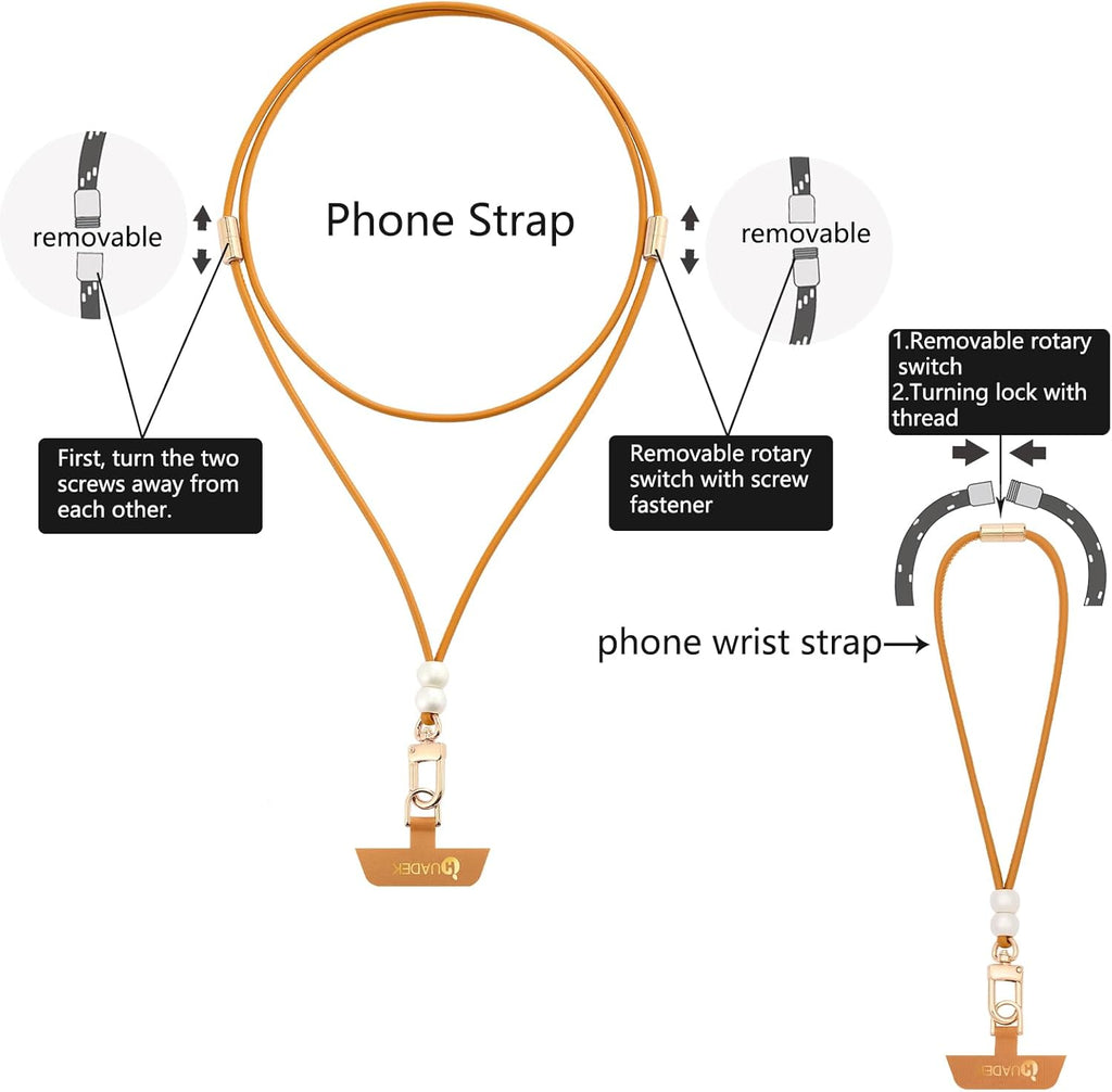 Cell Phone Lanyard Detachable Phone Chain Strap Leather 2-in-1 anti theft phone strap Multifuctional Compatible with Most Smartphones