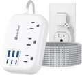 6 USB(3 USB C) Surge Protector Power Strip- Extension Cord 10 Ft with 24W USB Charging Station and 3 Outlets, Flat Plug Long Braided Extension Cord with Multiple Outlets for Home Office College Dorm