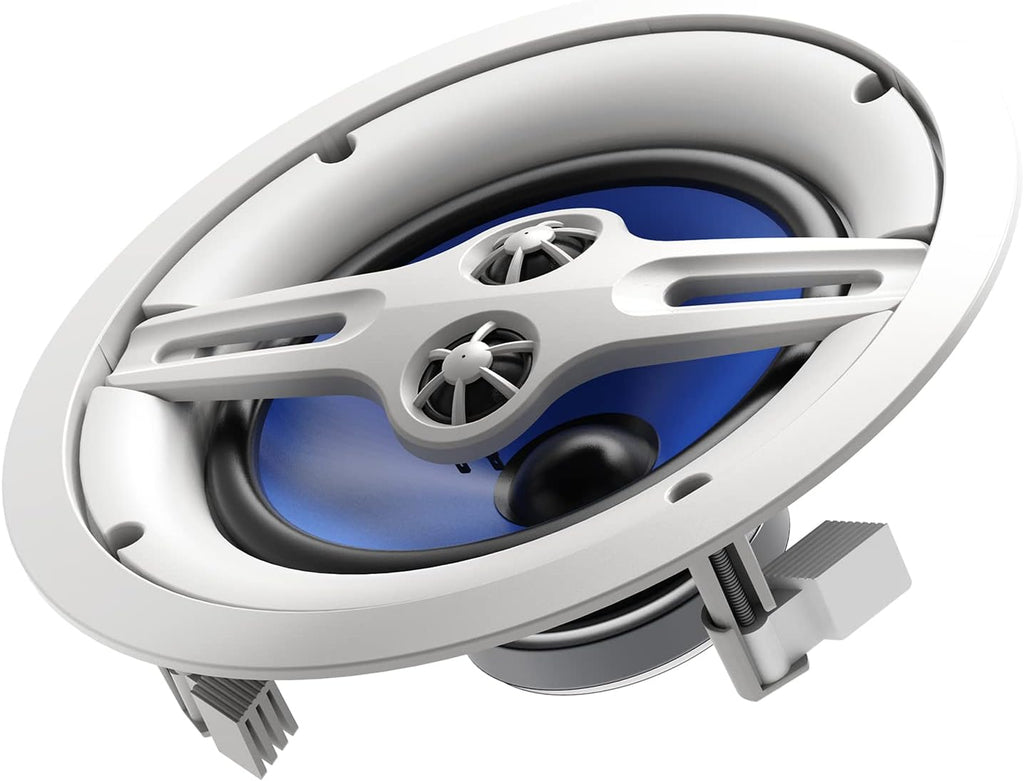 Audio 3-Way Premium in-Ceiling 8" Round Speaker, Dual 1-inch Silk Dome Tweeters, 9.5 Inch Cutout Diameter, Each, White
