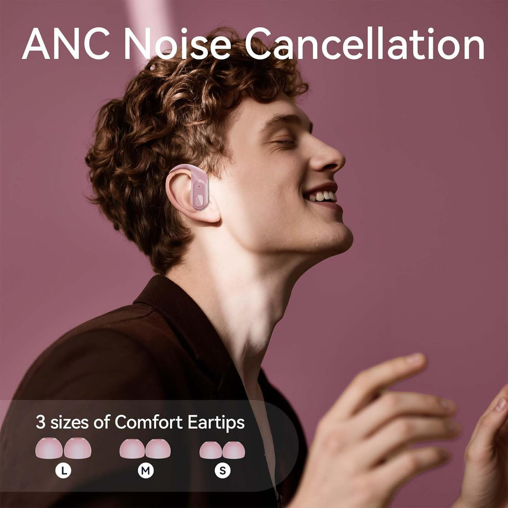 occiam Wireless Bluetooth Earbuds Sport Ear Buds Workout Headphones 96H Playback in-Ear Earphones with Earhooks Buit-in Mic Button Control Bass Stereo Headset for Gym Exercise Running Pink