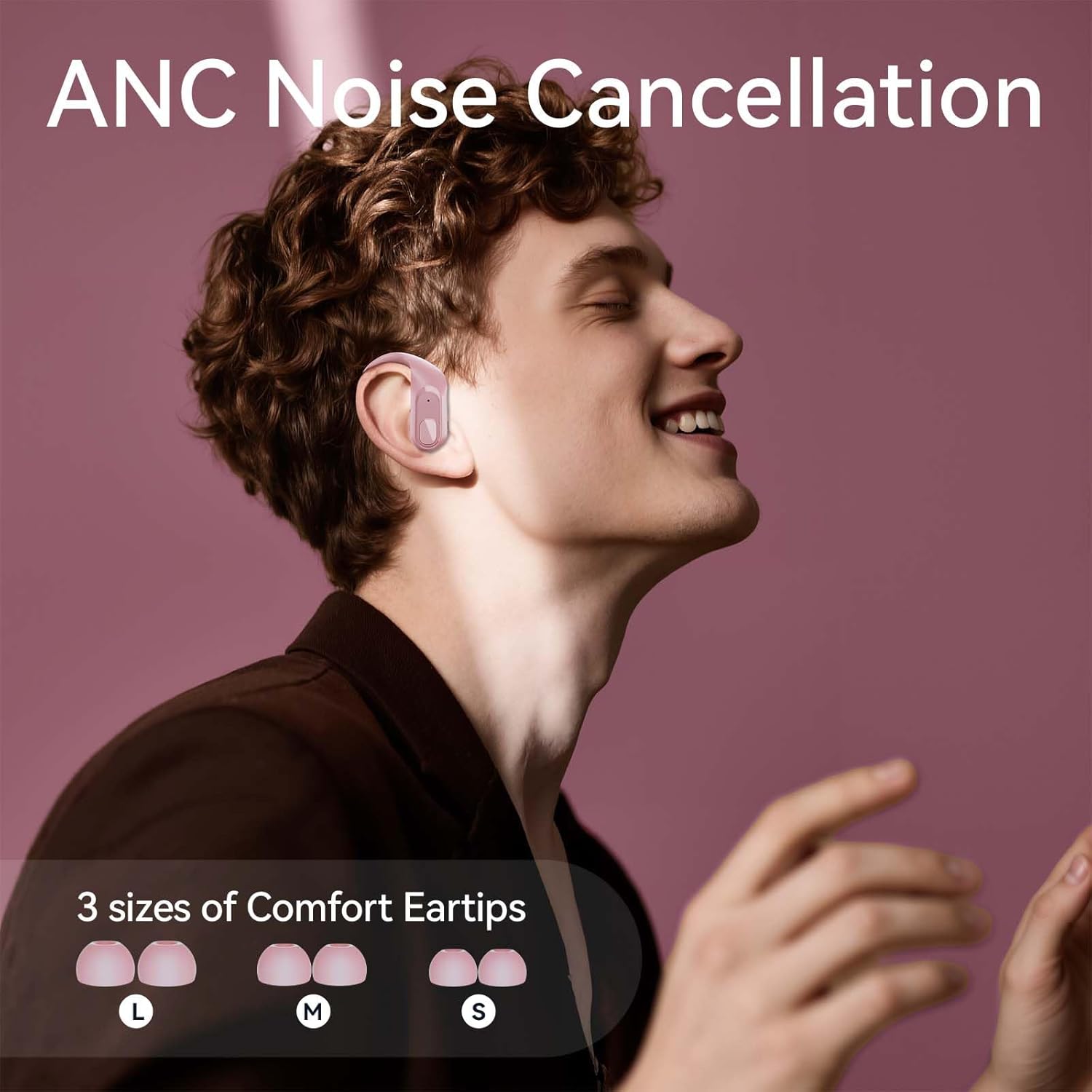 occiam Wireless Bluetooth Earbuds Sport Ear Buds Workout Headphones 96H Playback in-Ear Earphones with Earhooks Buit-in Mic Button Control Bass Stereo Headset for Gym Exercise Running Pink