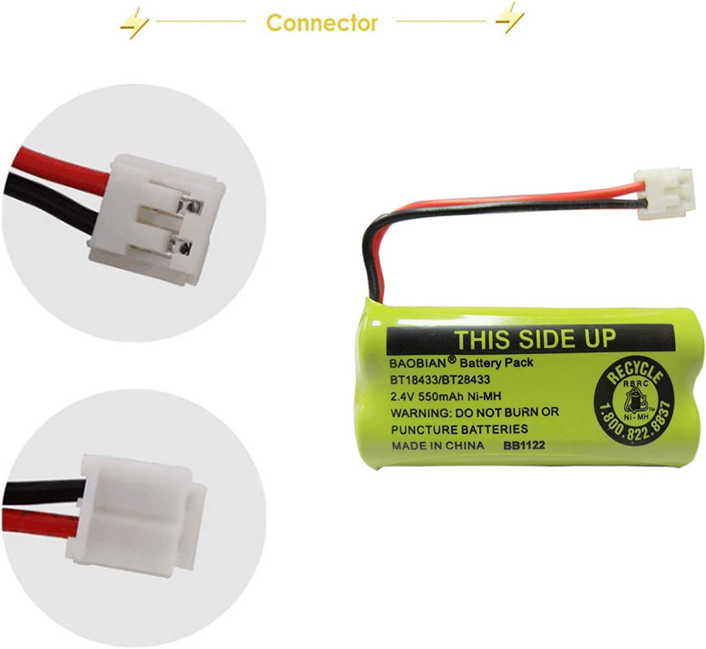 BT18433 BT28433 Cordless Phone Battery Compatible with AT&T/Lucent BT-18433 BT-184342 BT-28433 BT-284342 BT-6010 BT-8000 BT-8001 BT-8300 Empire CPH-515D CPH515D 2.4V 550mAh Ni-MH(Pack of 3)