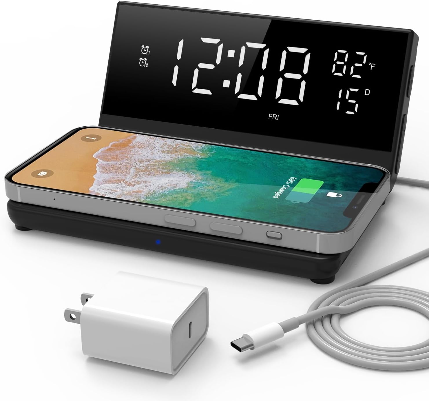 Soundfreaq Charge Rise II, SFQ-20: Digital Alarm Clock, with Dual Alarms, Fast USB Charger and Wireless Charger (Black)